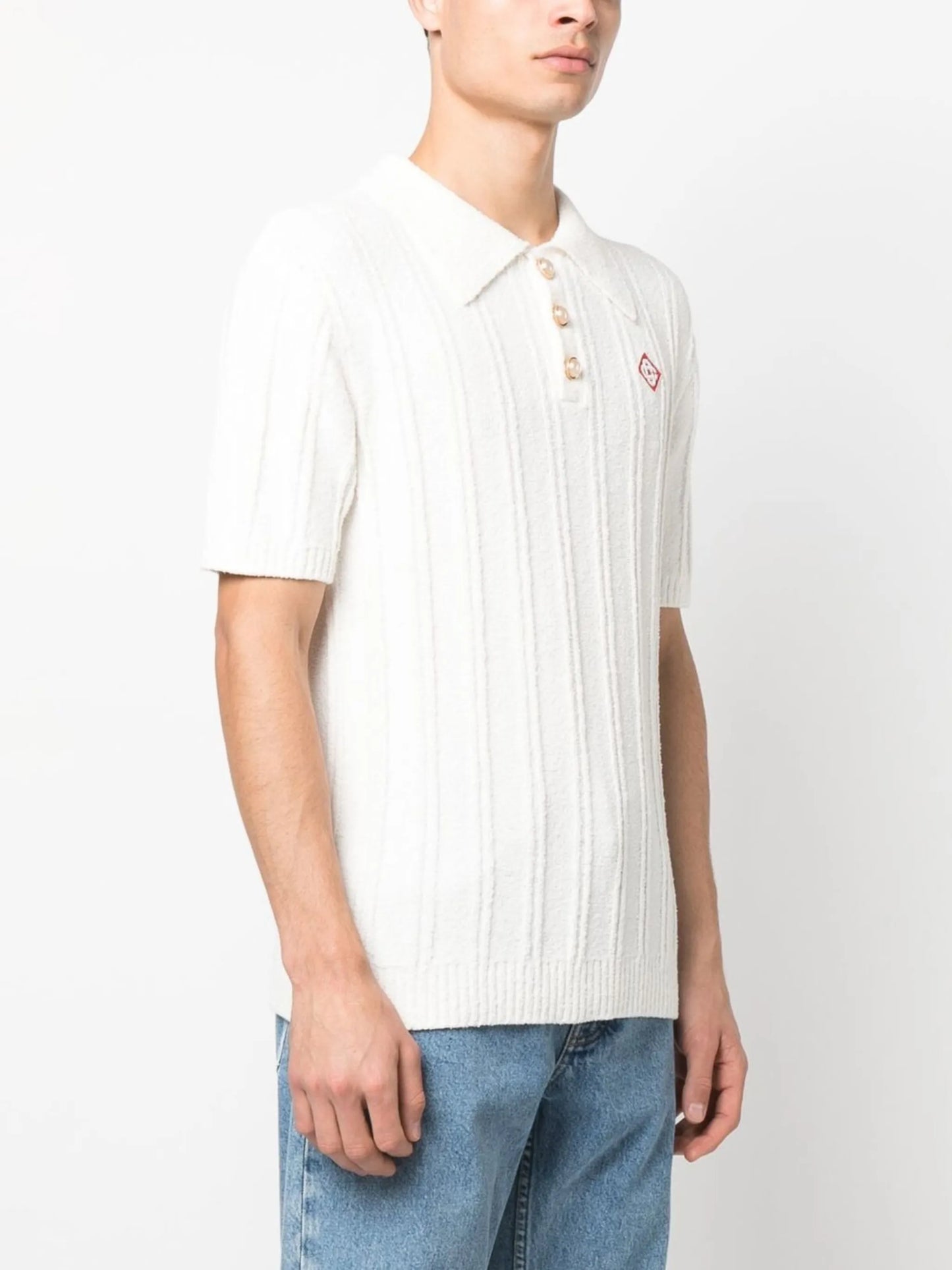ribbed-knit polo shirt