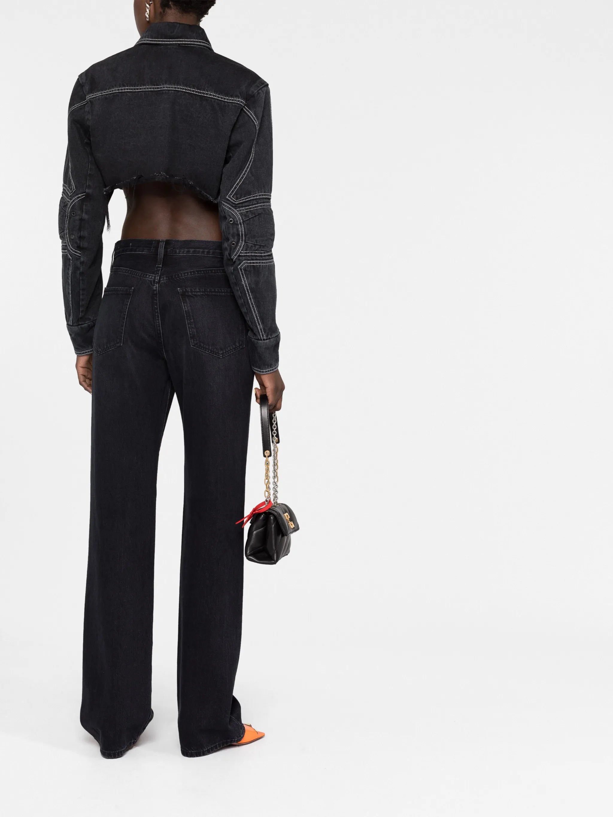 logo-embroidered cropped denim jacket