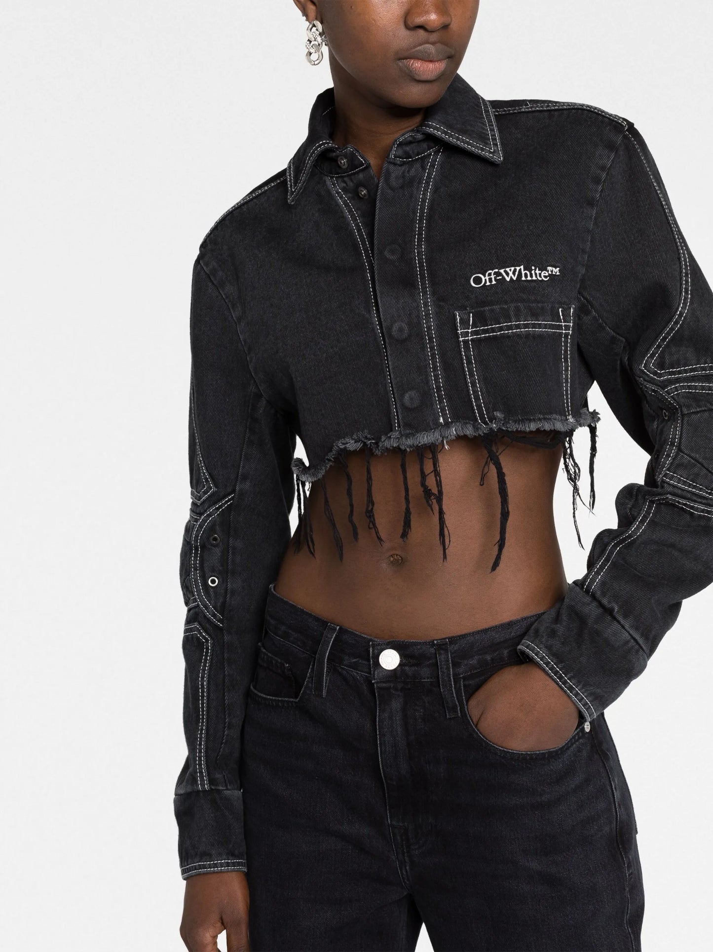 logo-embroidered cropped denim jacket