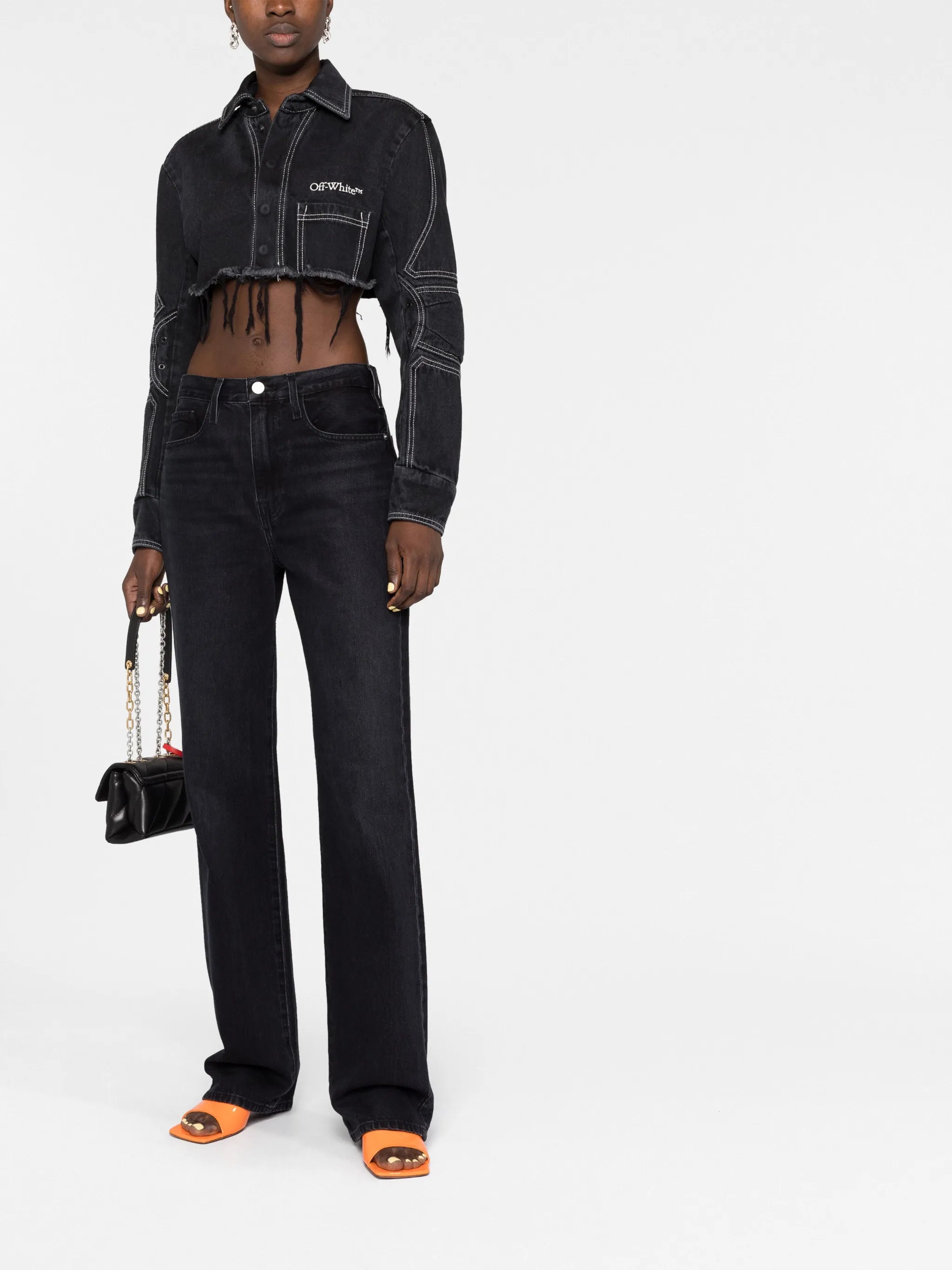 logo-embroidered cropped denim jacket