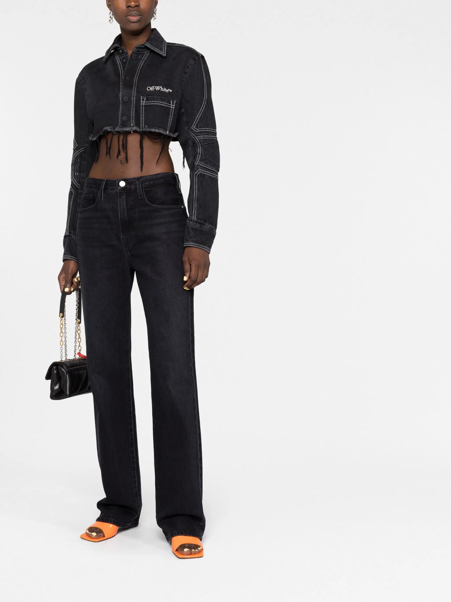 logo-embroidered cropped denim jacket