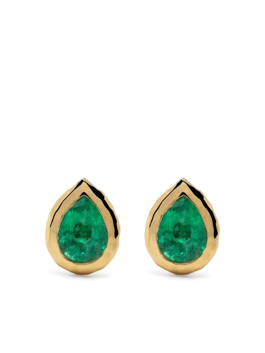 18kt yellow gold emerald stud earring