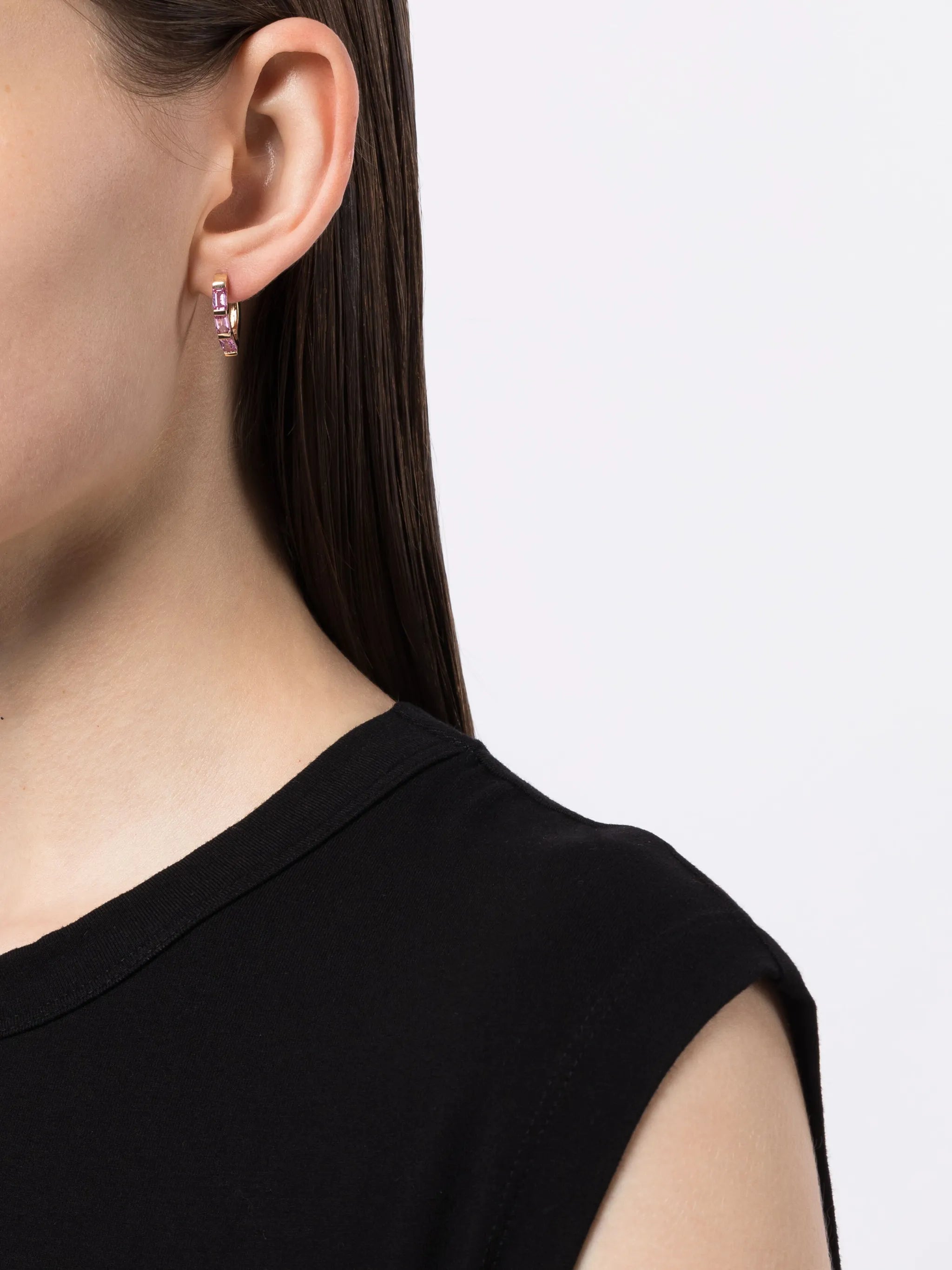 14kt yellow gold sapphire drop hoop earring