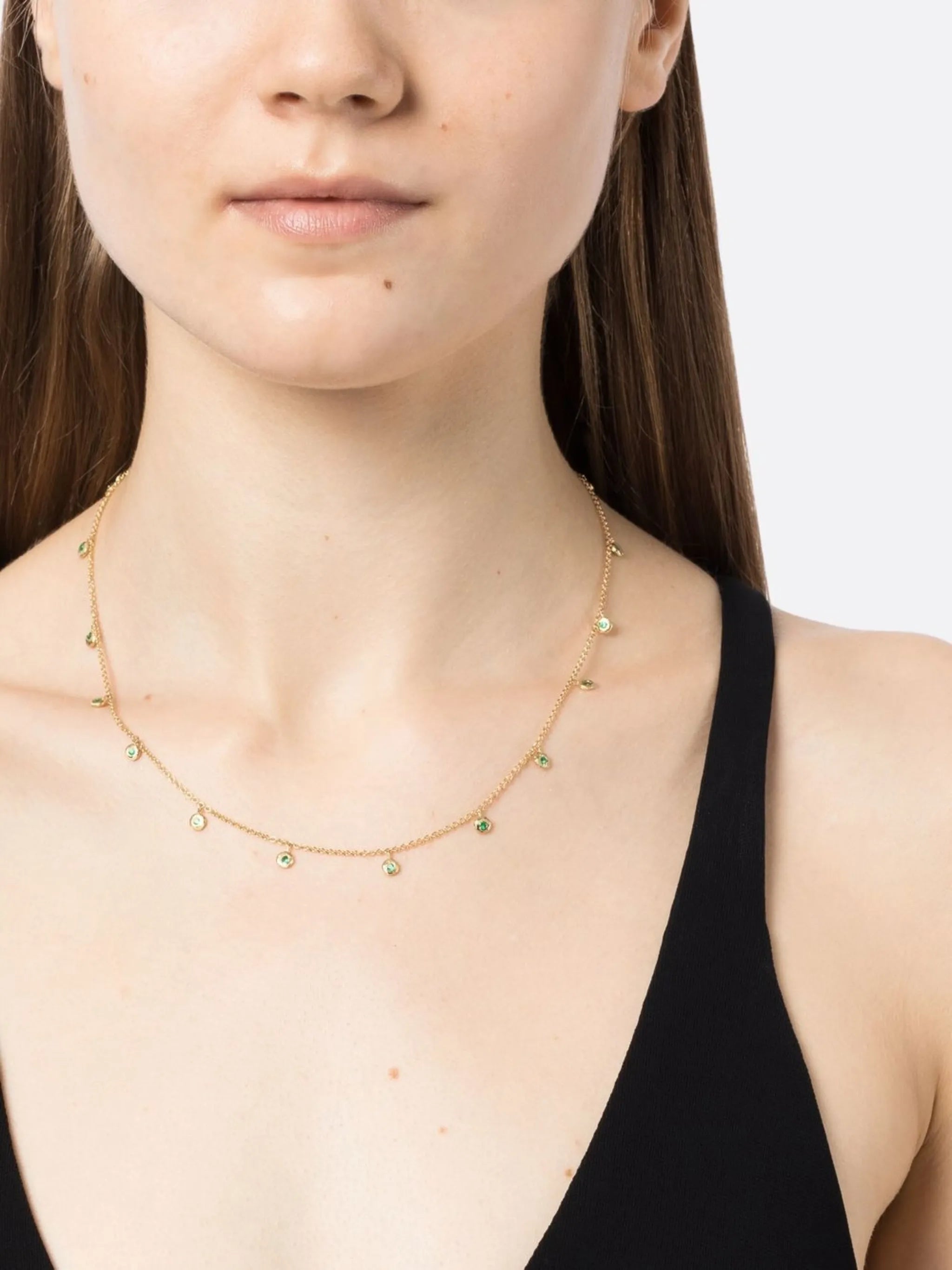 18kt yellow gold Nesting Gem emerald eternity necklace