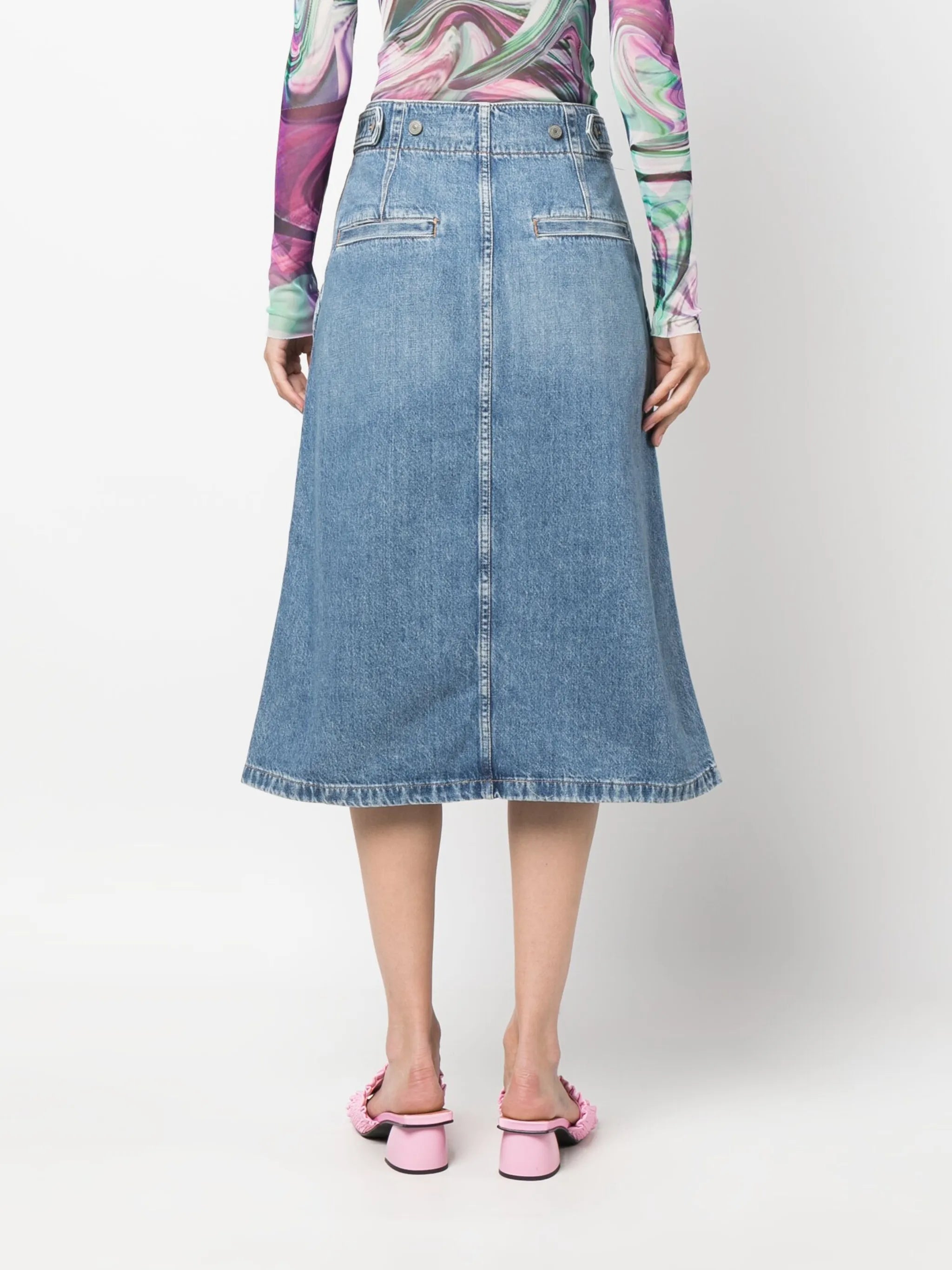 buttoned midi denim skirt