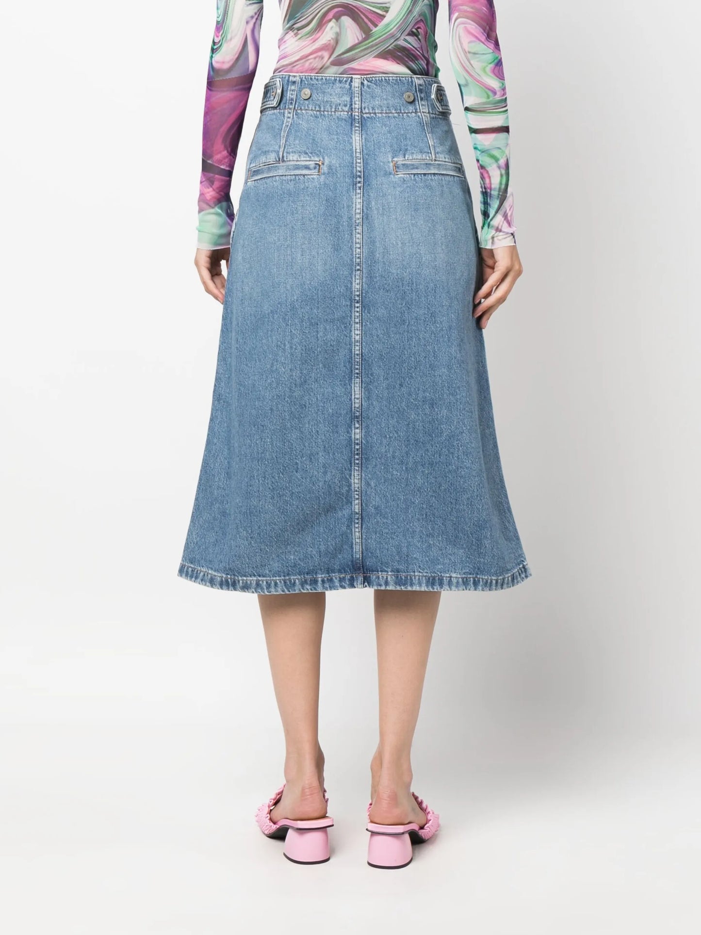buttoned midi denim skirt