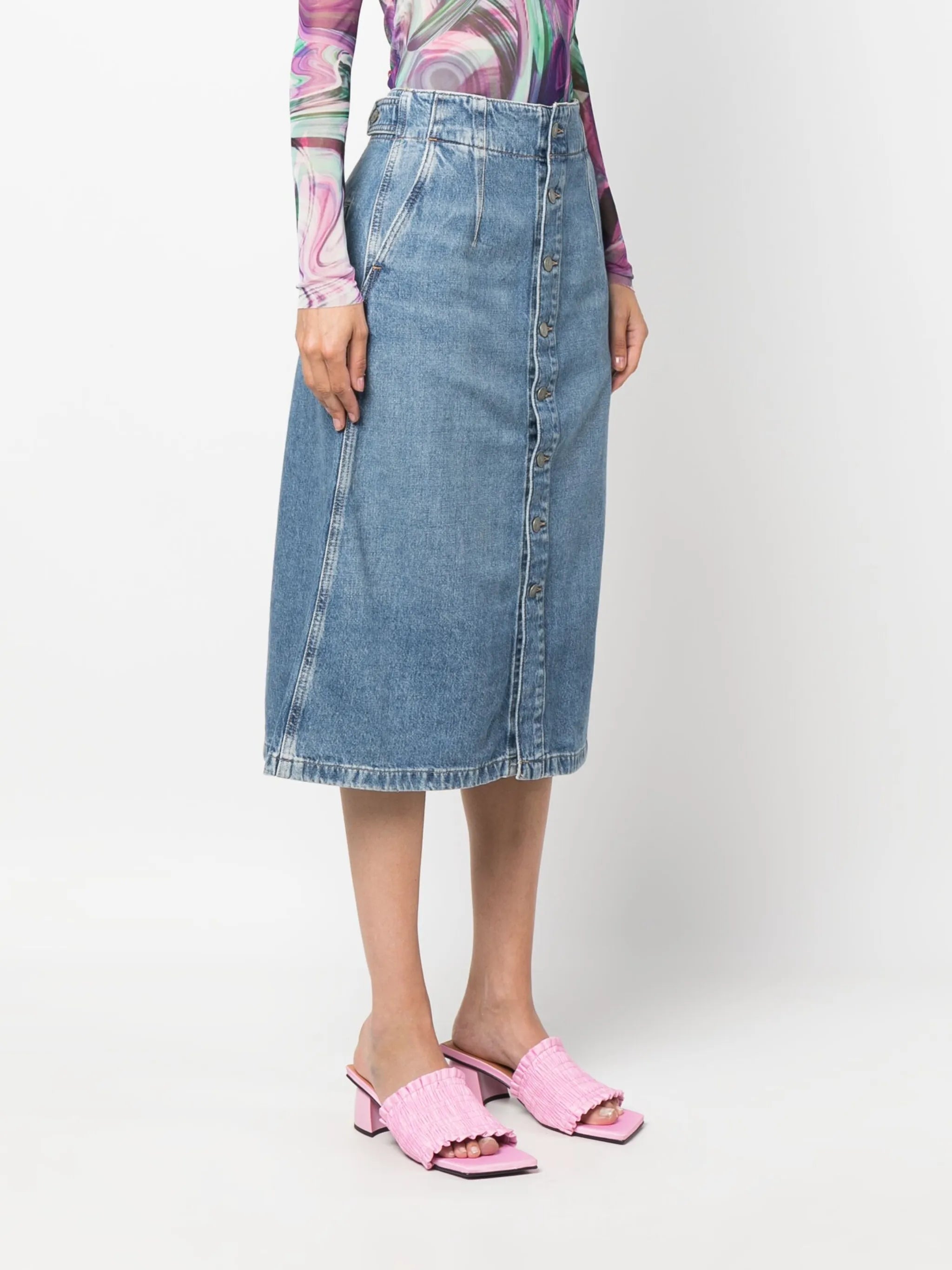 buttoned midi denim skirt