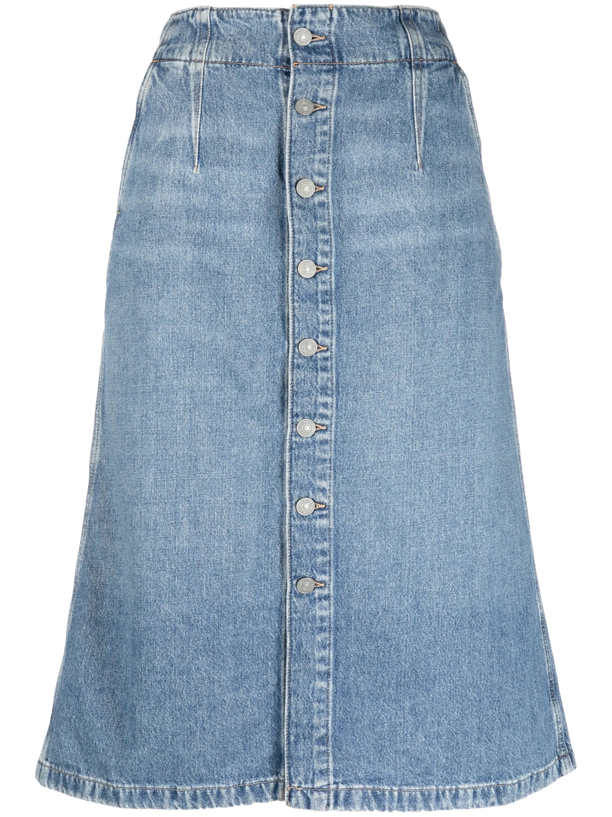 buttoned midi denim skirt