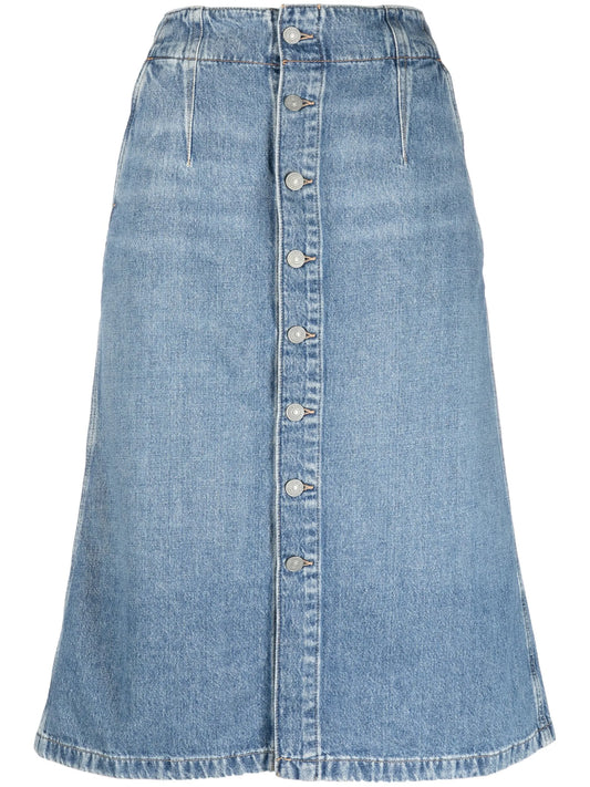 buttoned midi denim skirt