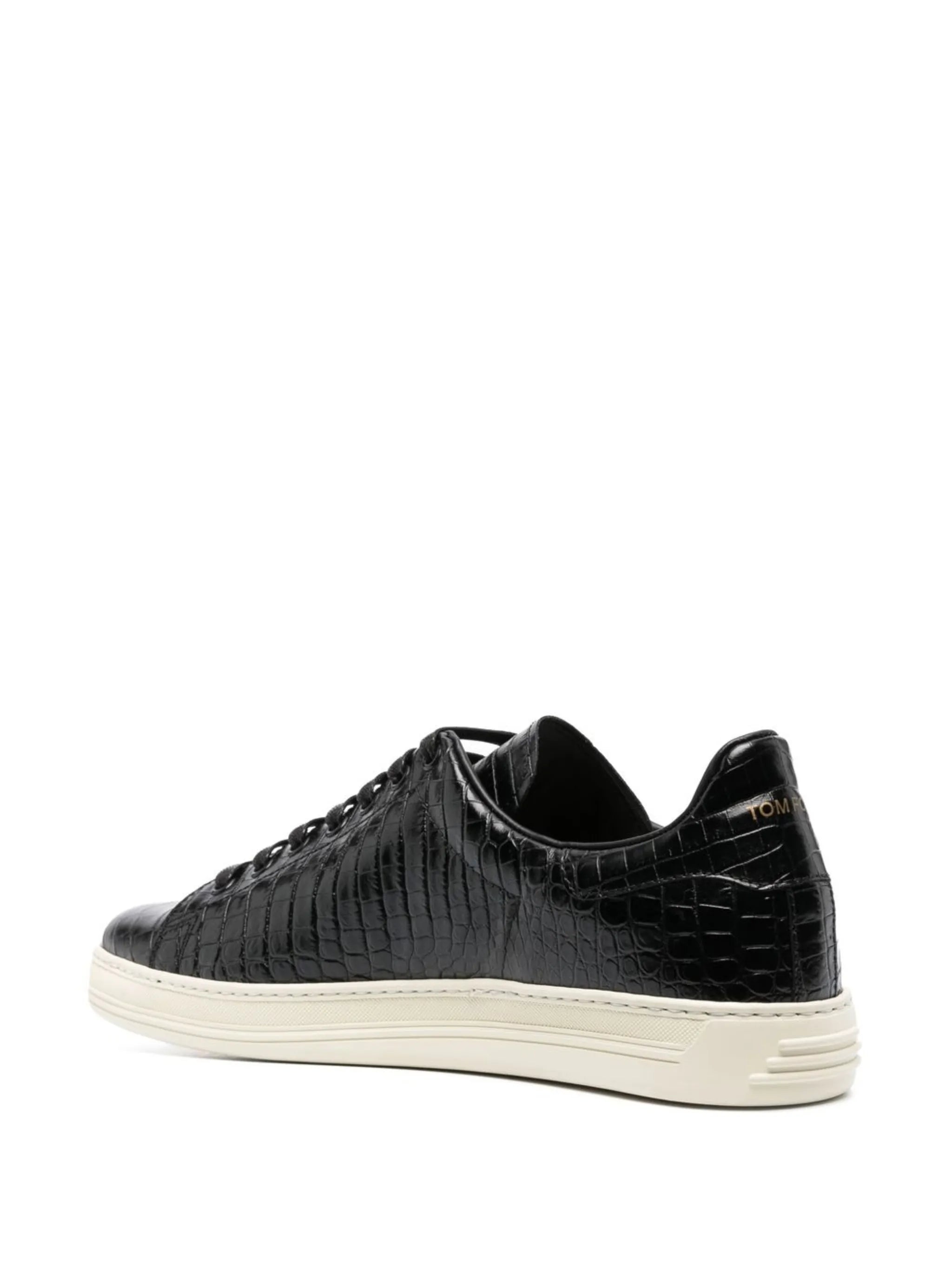 embossed crocodile effect leather sneakers