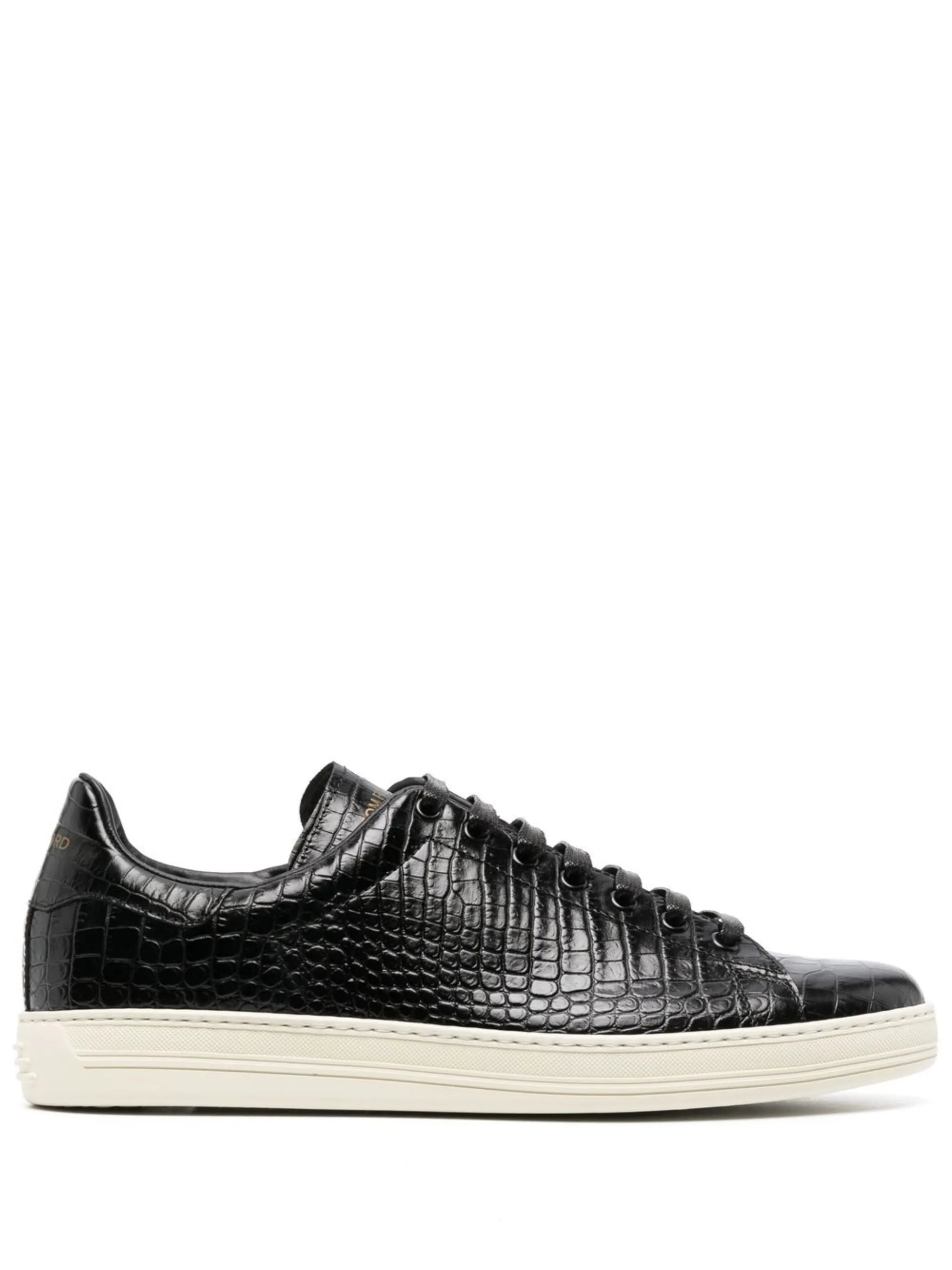 embossed crocodile effect leather sneakers