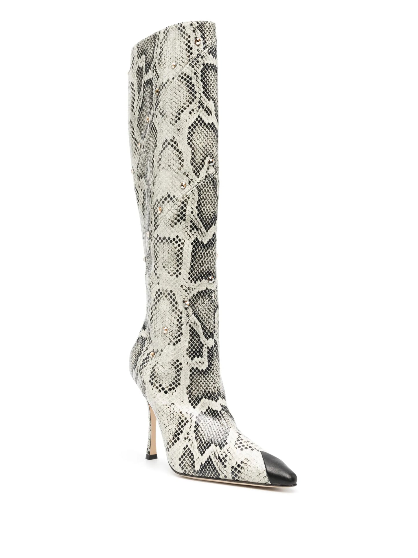snake-print knee-high boots