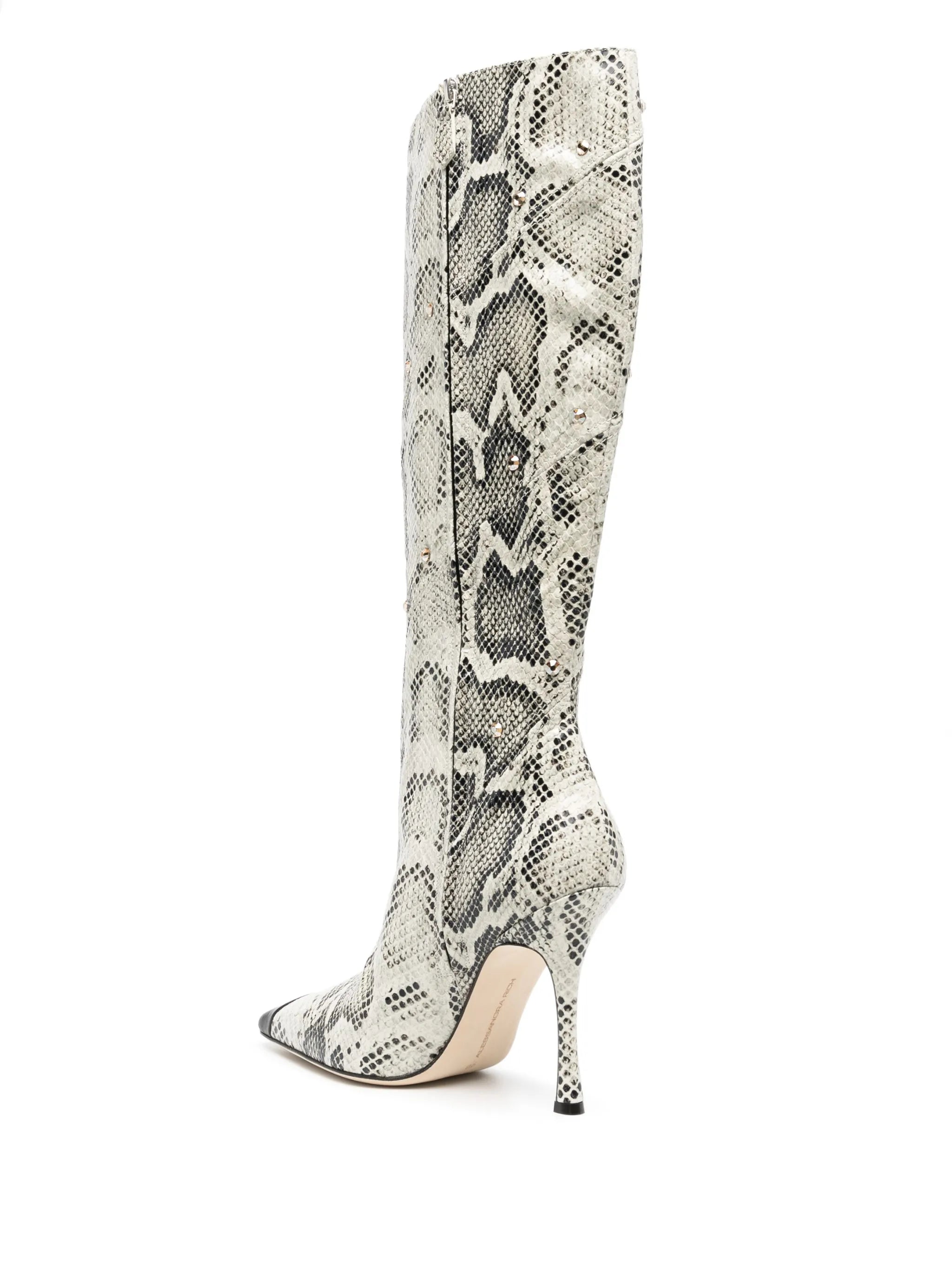 snake-print knee-high boots