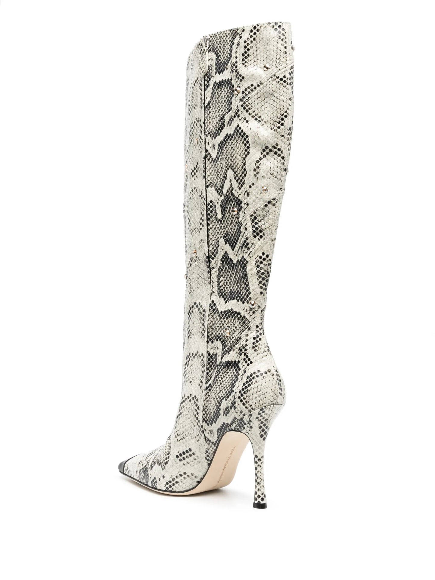 snake-print knee-high boots