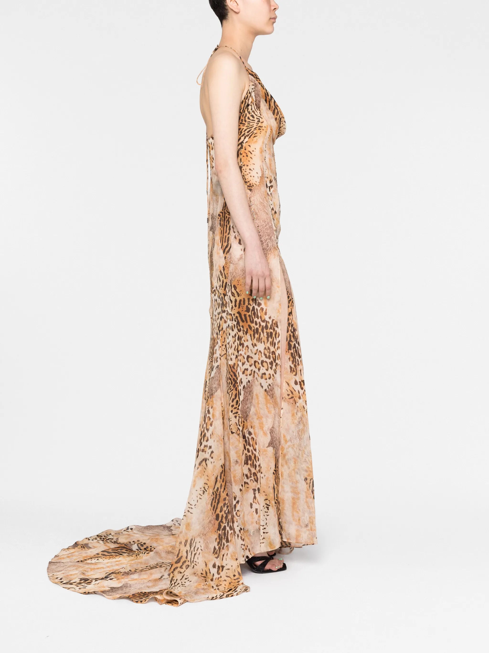 crystal-embellished leopard-print gown