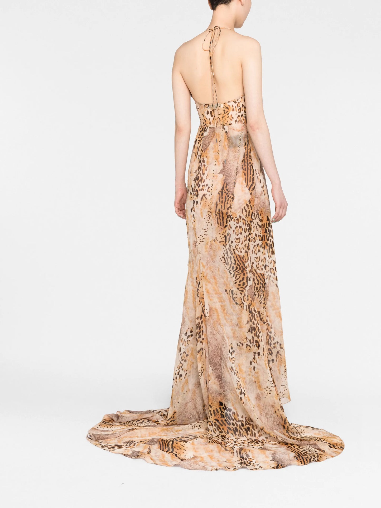 crystal-embellished leopard-print gown