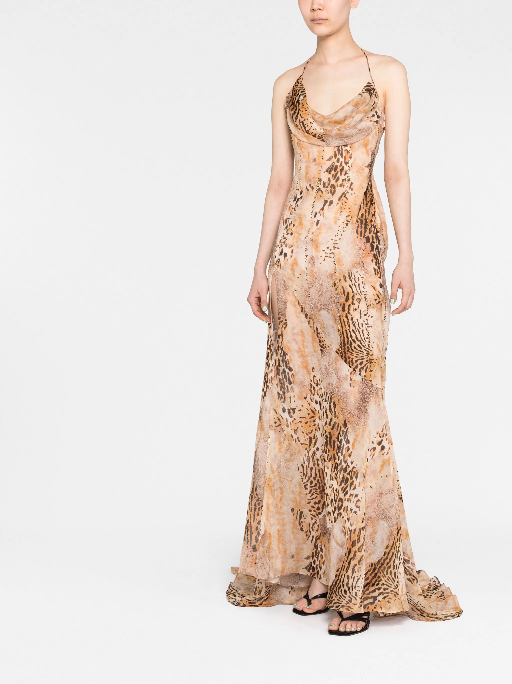 crystal-embellished leopard-print gown