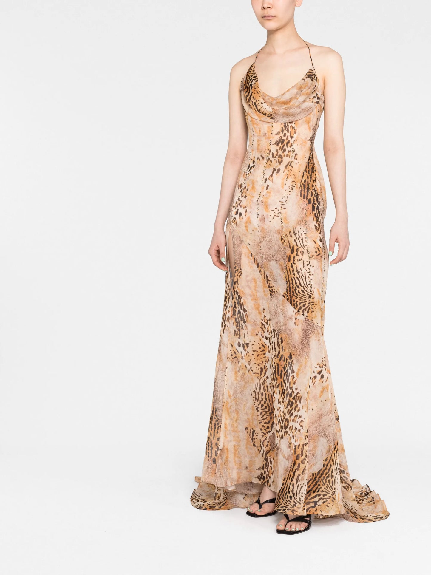 crystal-embellished leopard-print gown