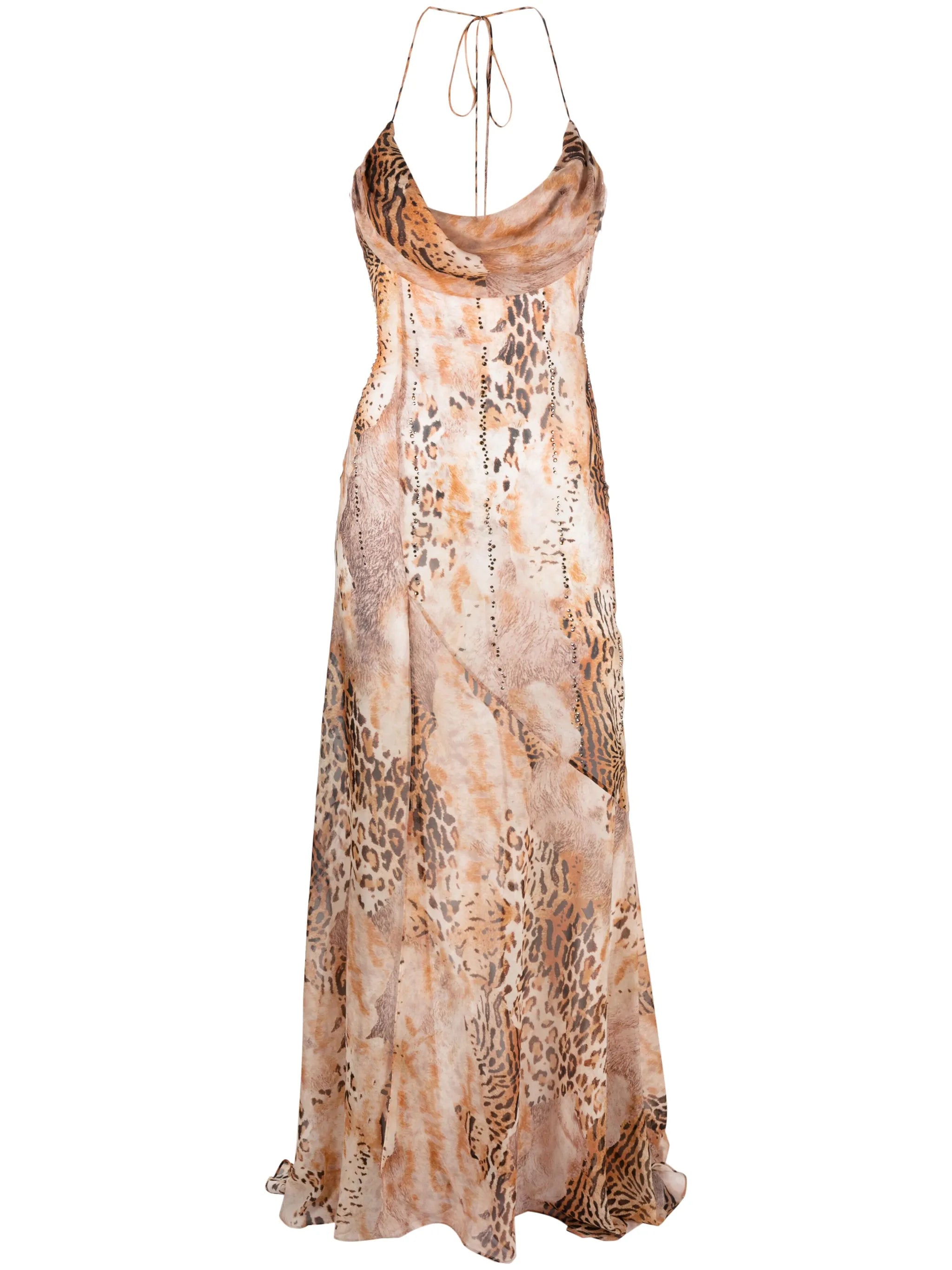 crystal-embellished leopard-print gown