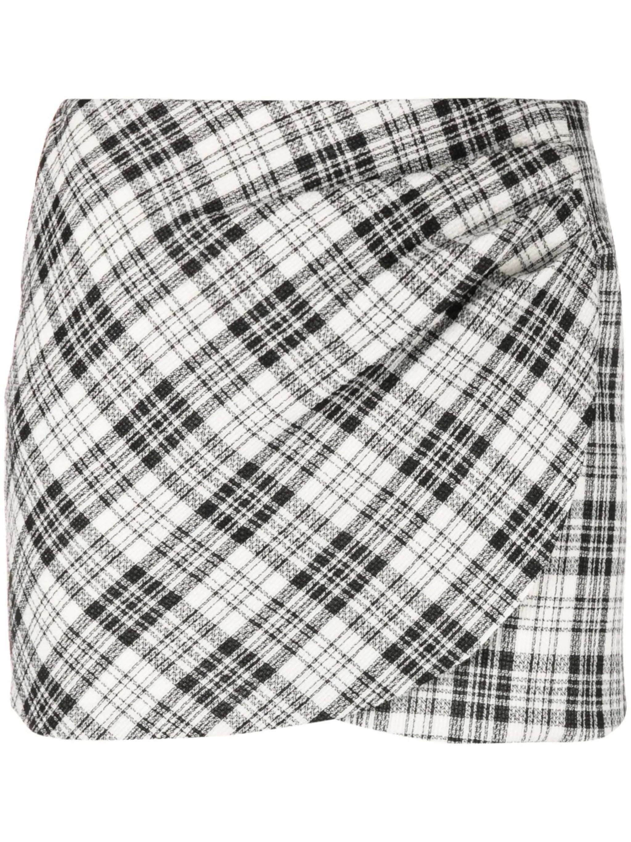 high-waisted check-pattern skirt