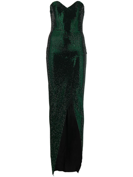 crystal-embellished strapless maxi dress