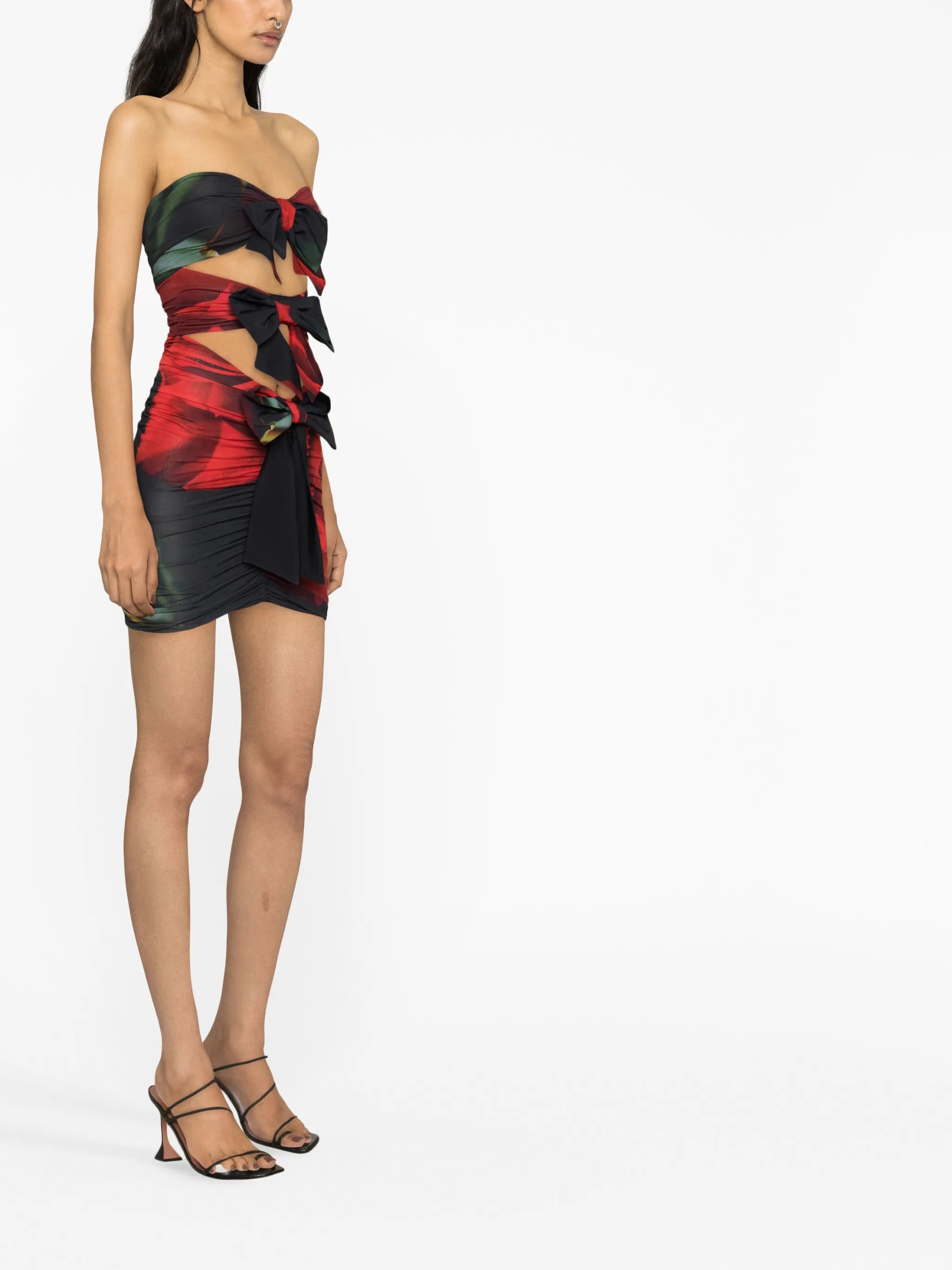 rose-print bow-detail minidress