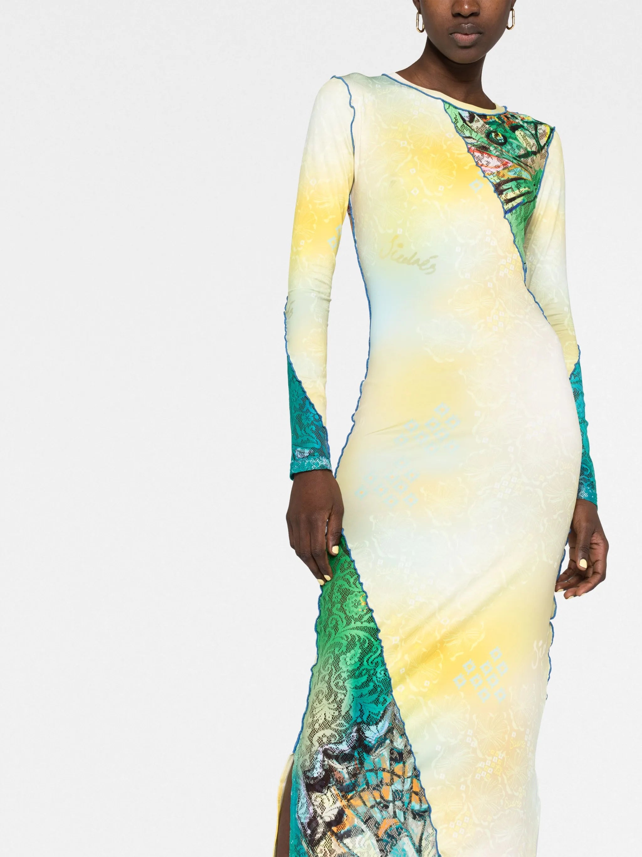 multi-panel long-sleeve dress