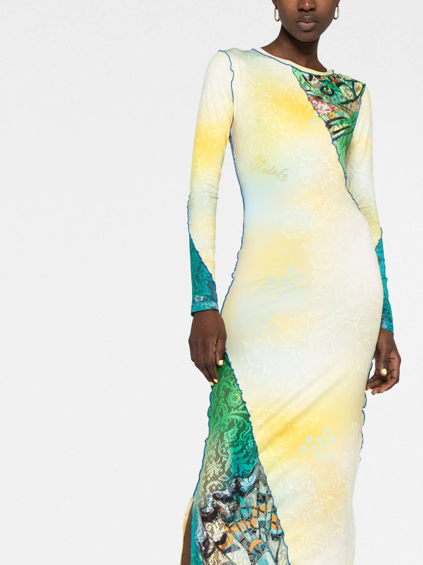 multi-panel long-sleeve dress
