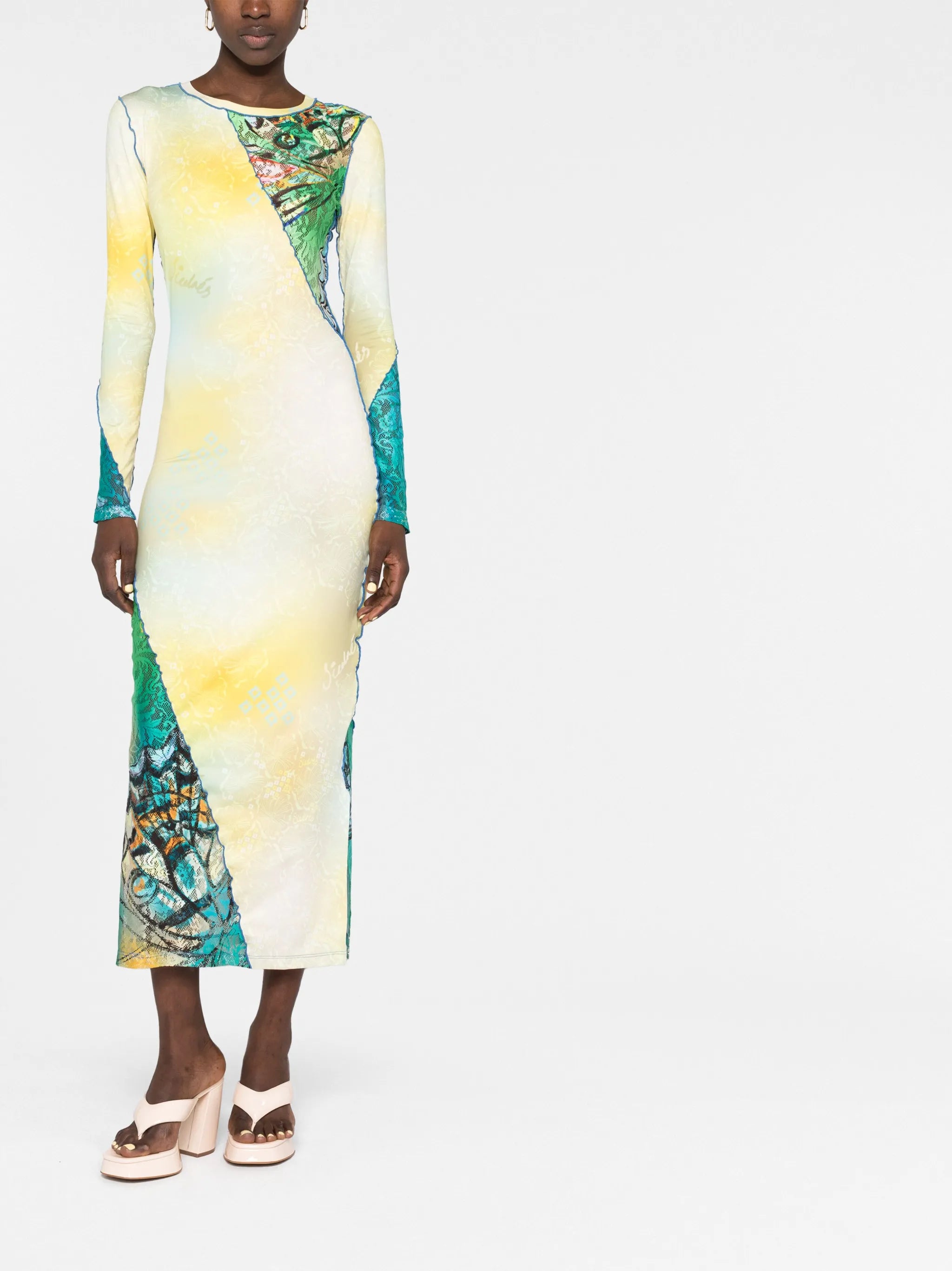 multi-panel long-sleeve dress