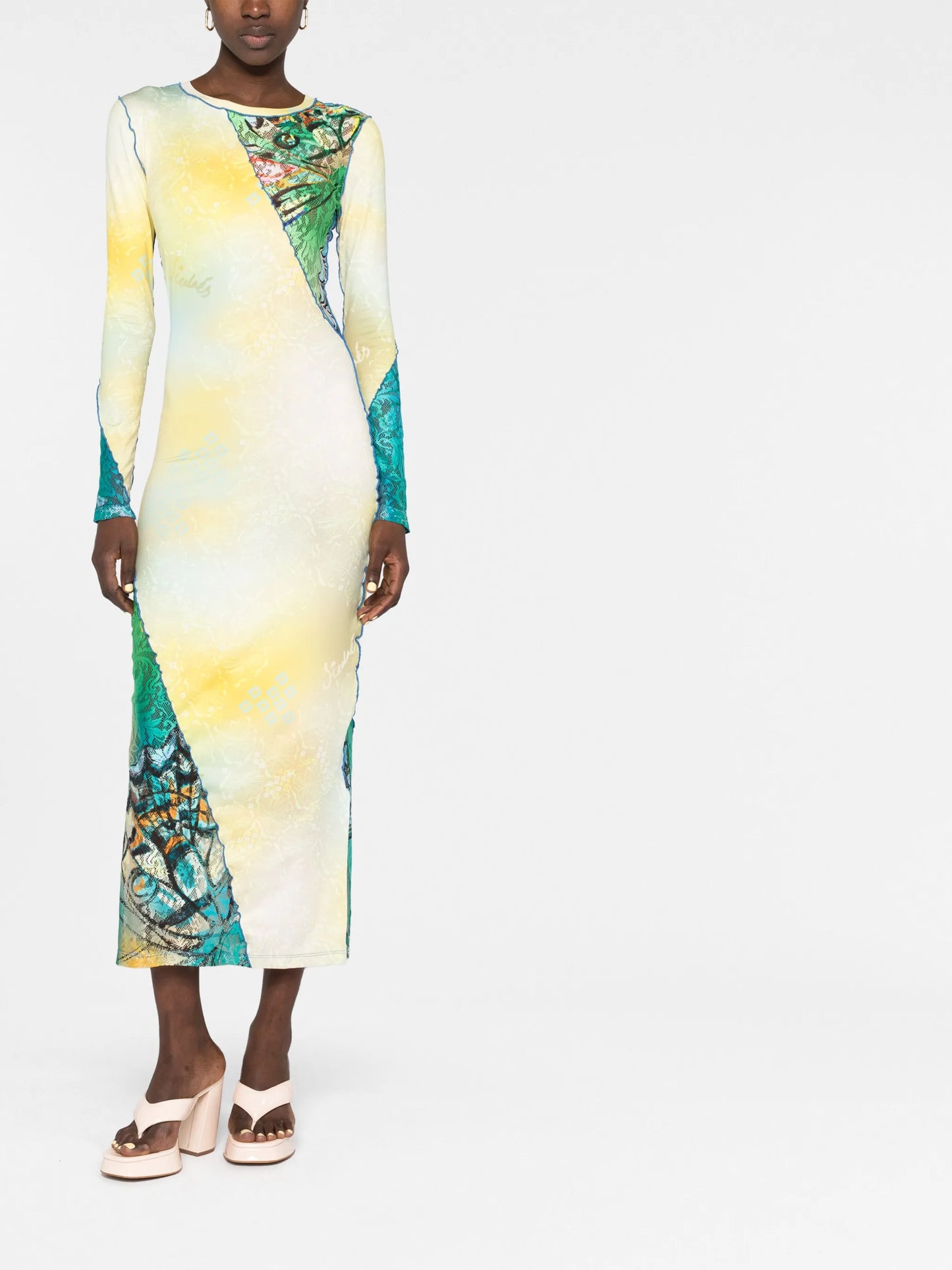 multi-panel long-sleeve dress