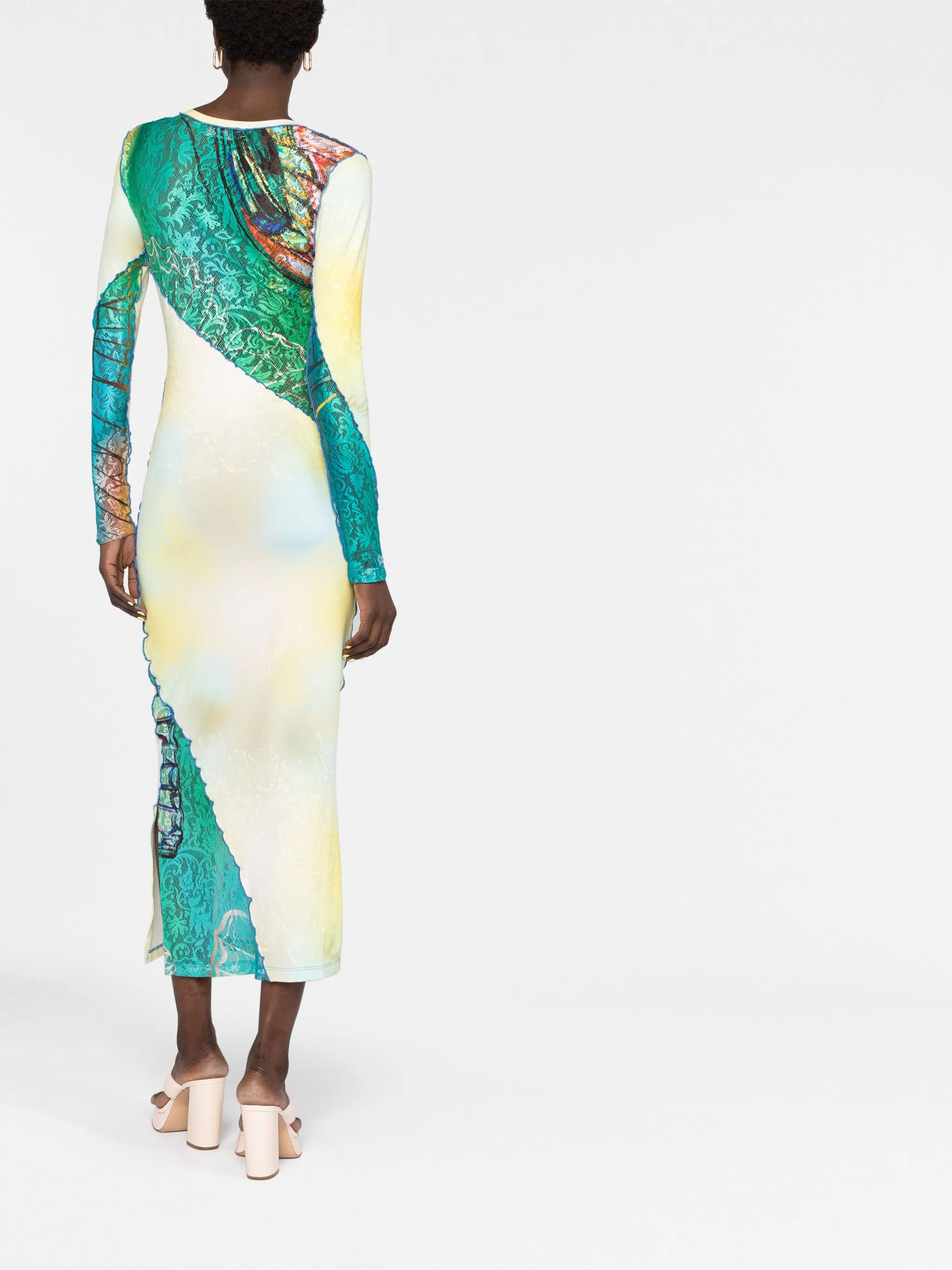 multi-panel long-sleeve dress