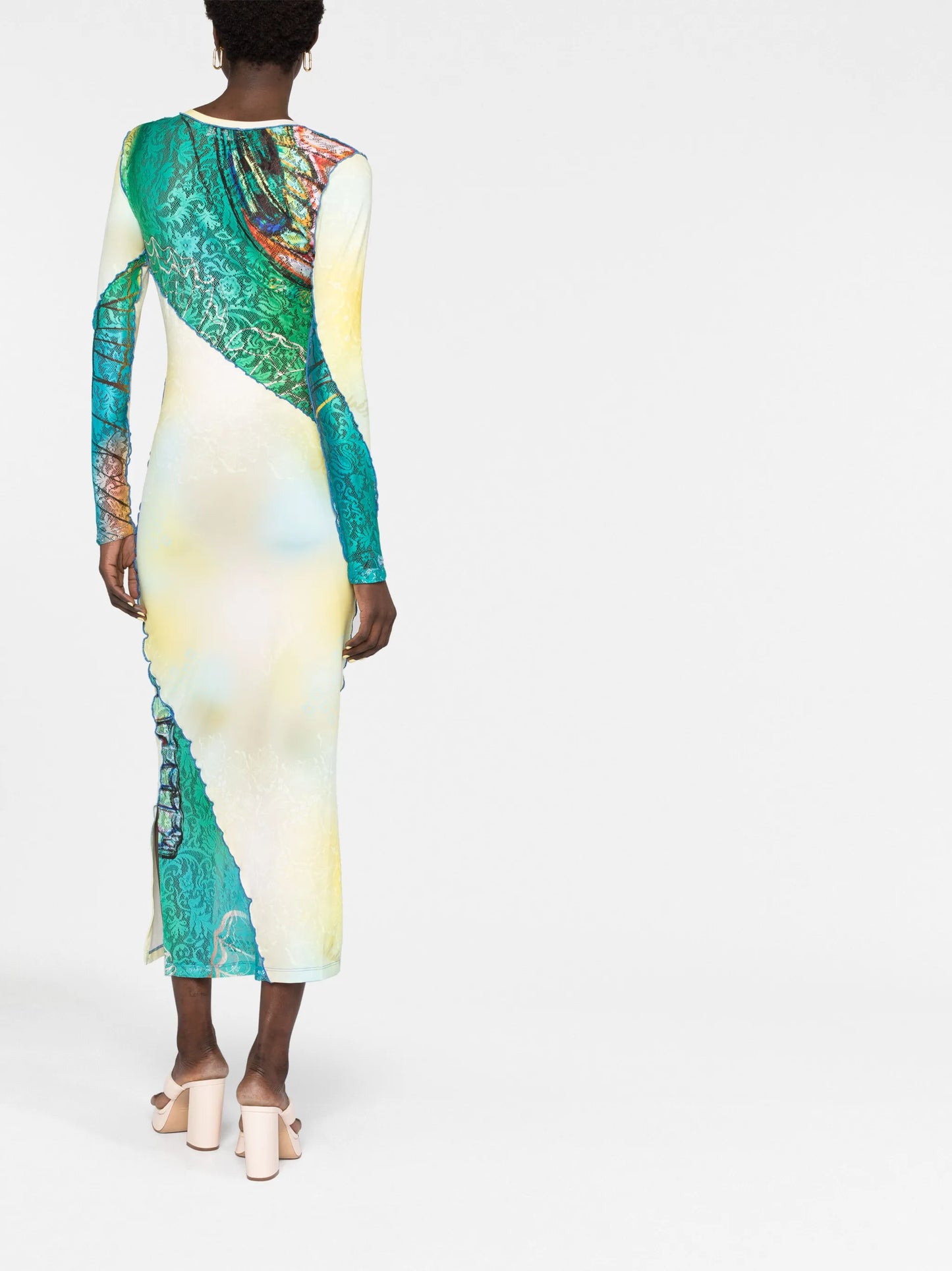 multi-panel long-sleeve dress