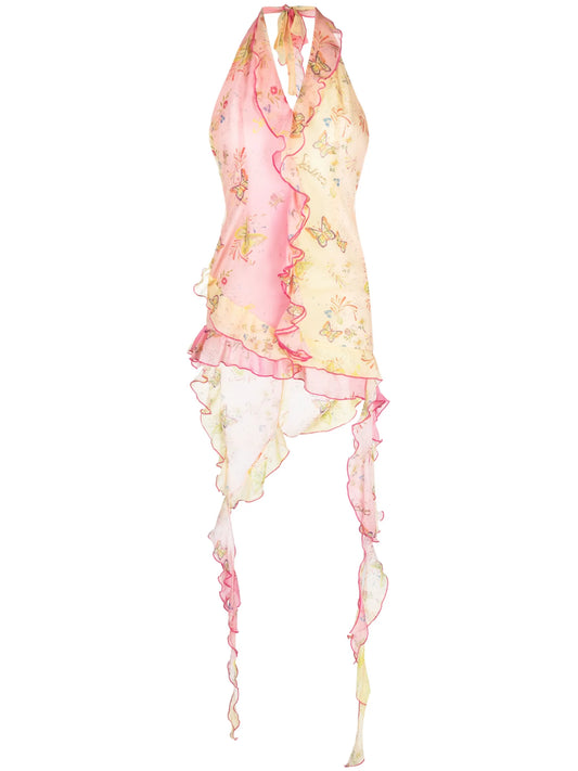 Alexa ruffled asymmetric chiffon minidress