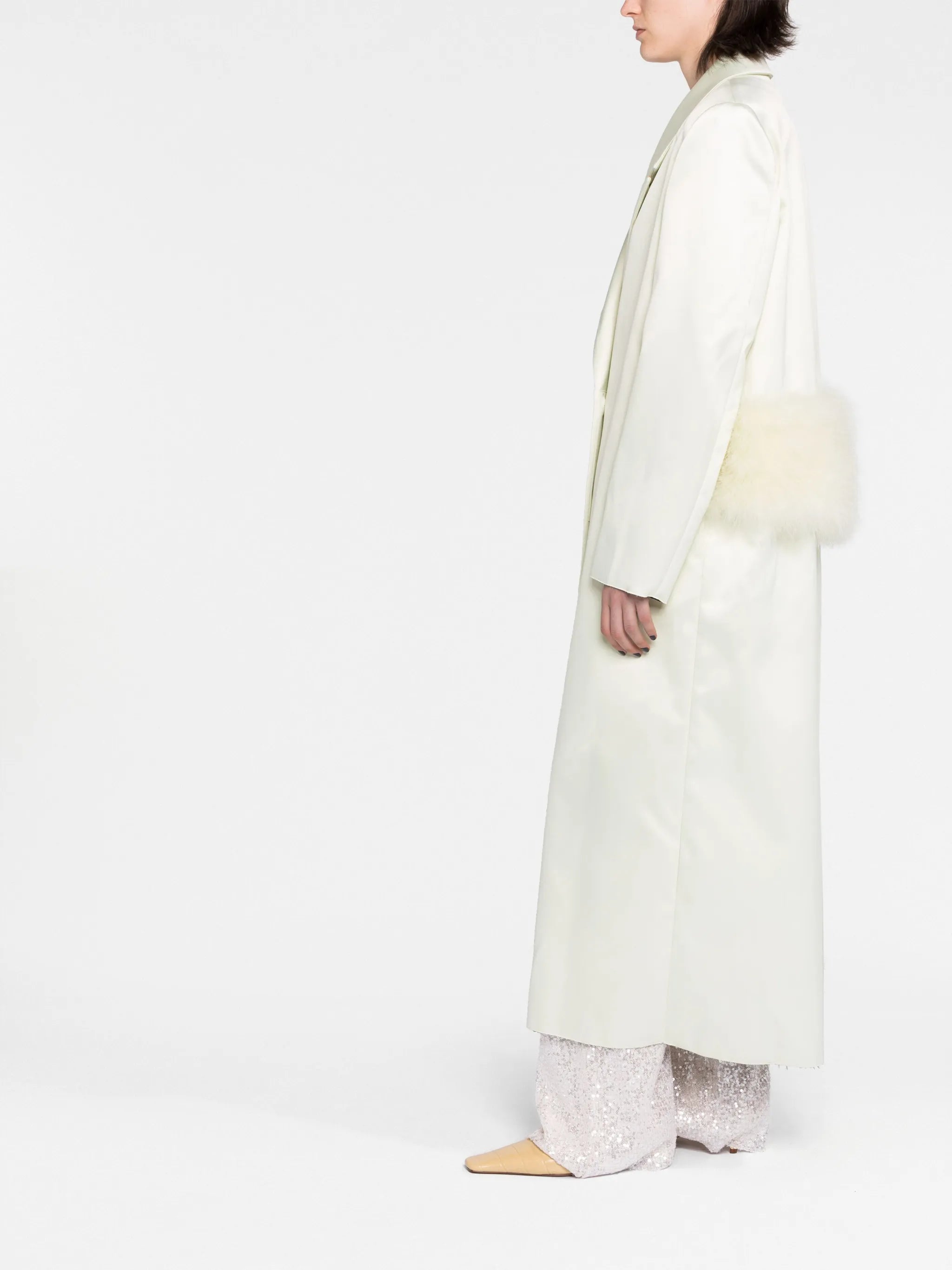 Willis feather-trim satin-finish coat