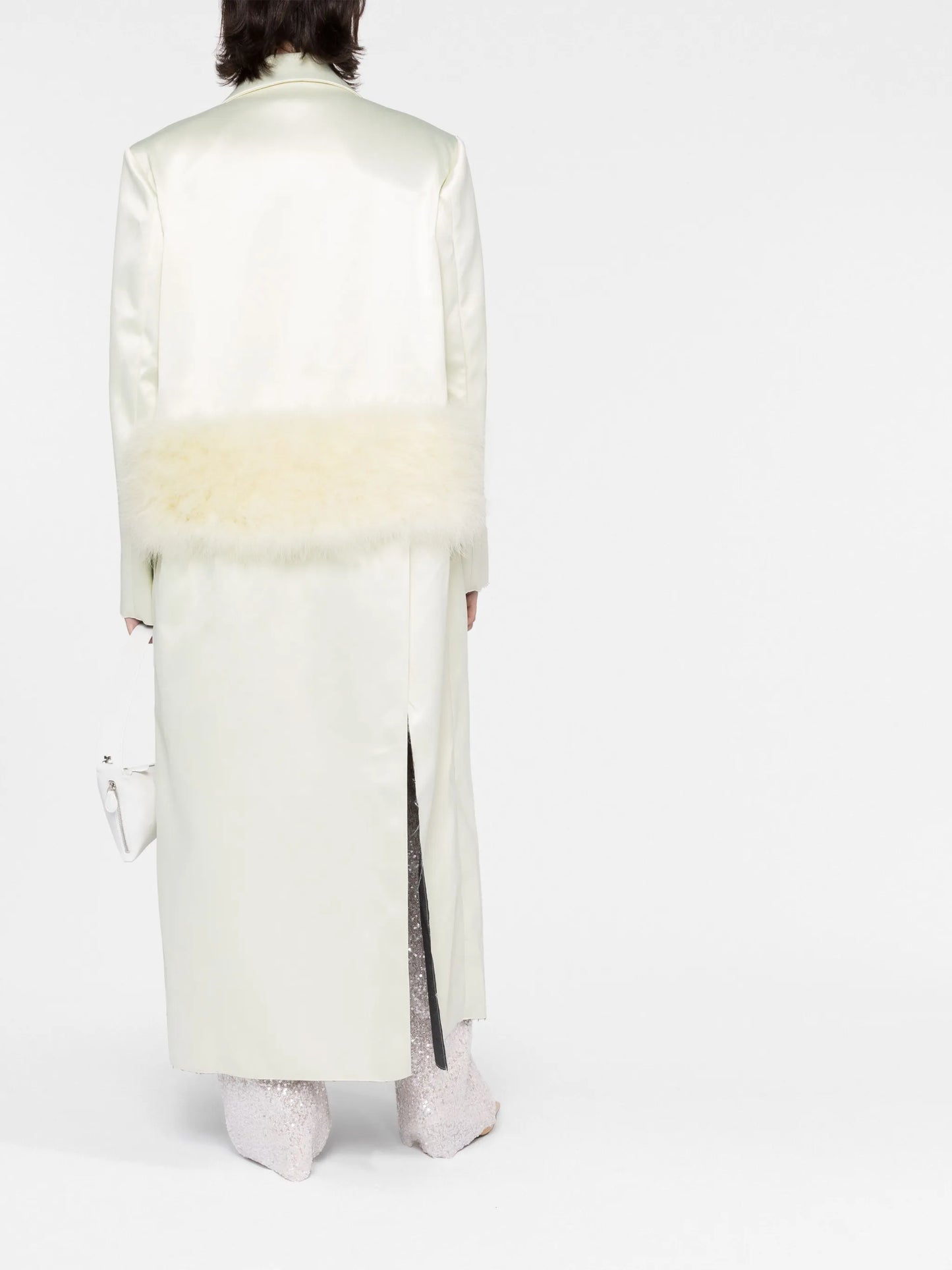 Willis feather-trim satin-finish coat