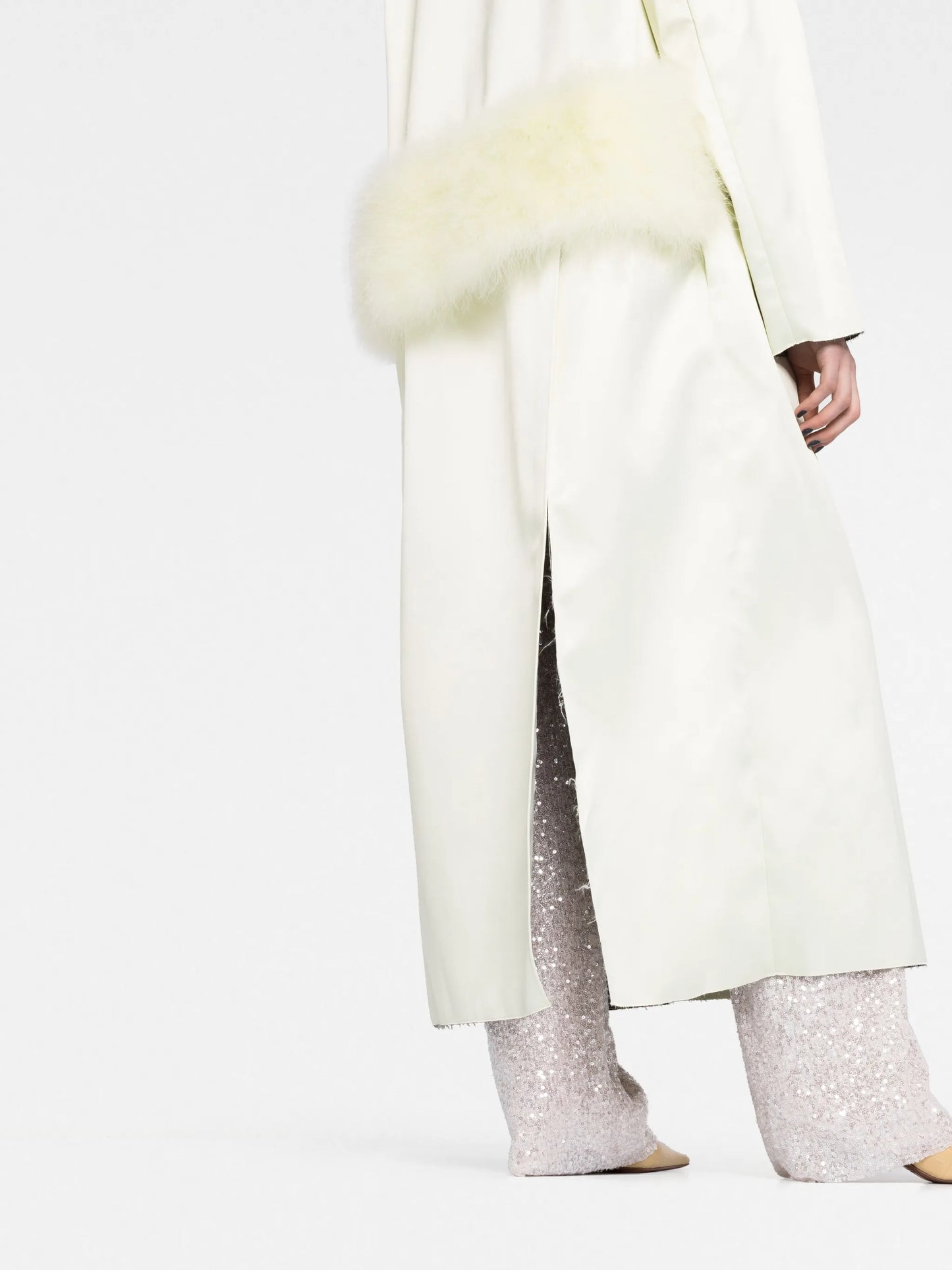 Willis feather-trim satin-finish coat