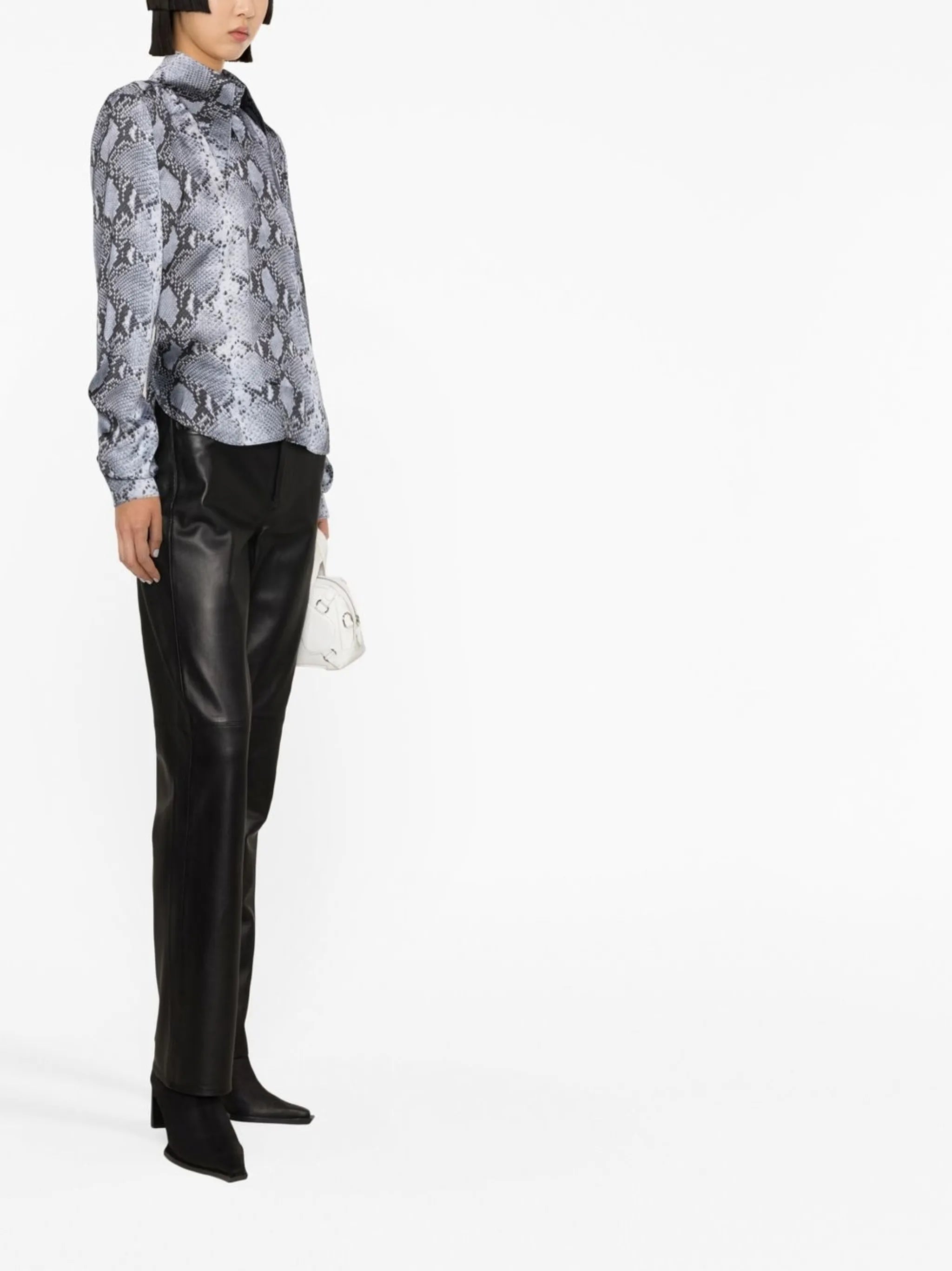 pointed-collar snakeskin-print shirt