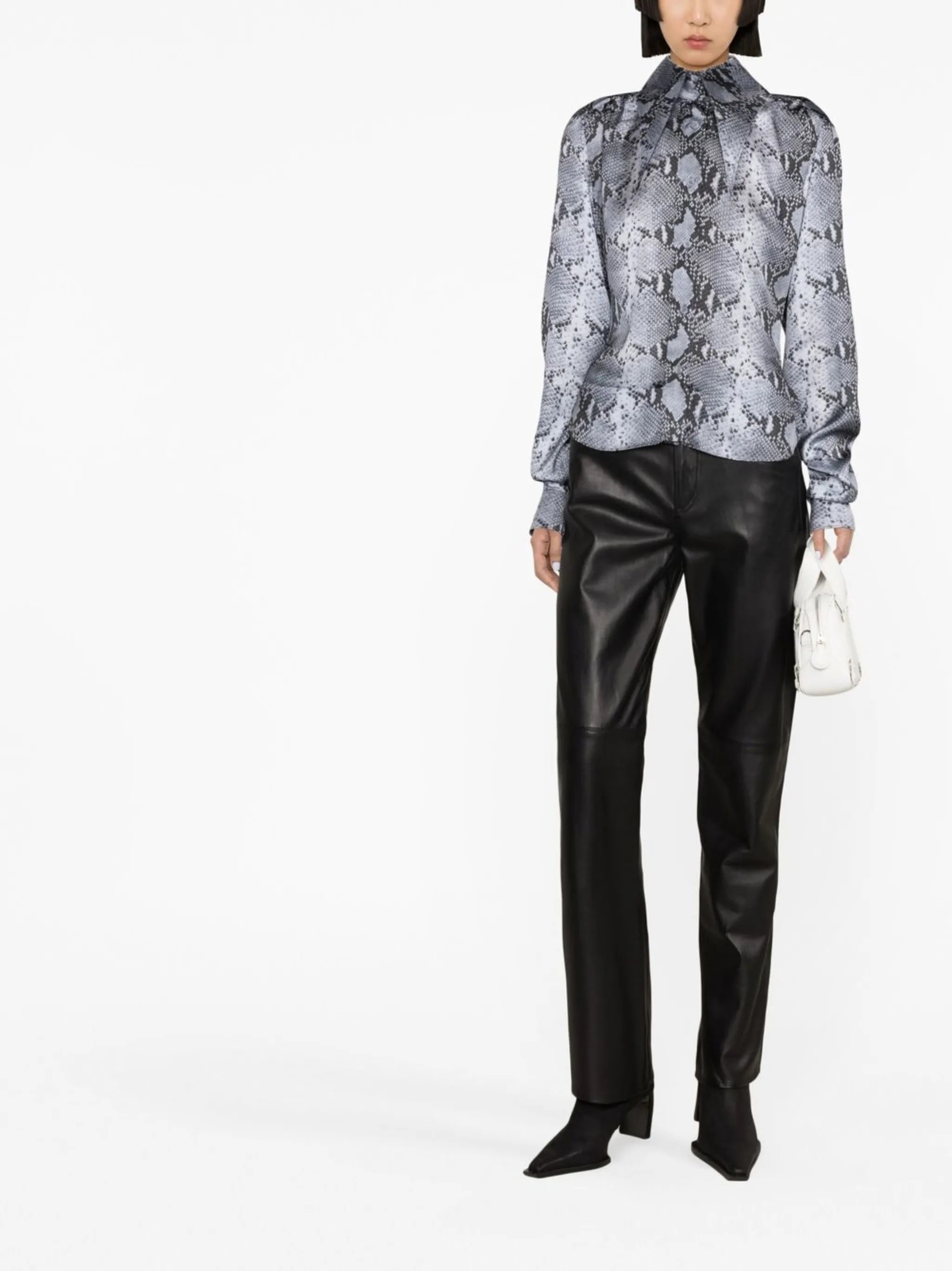 pointed-collar snakeskin-print shirt