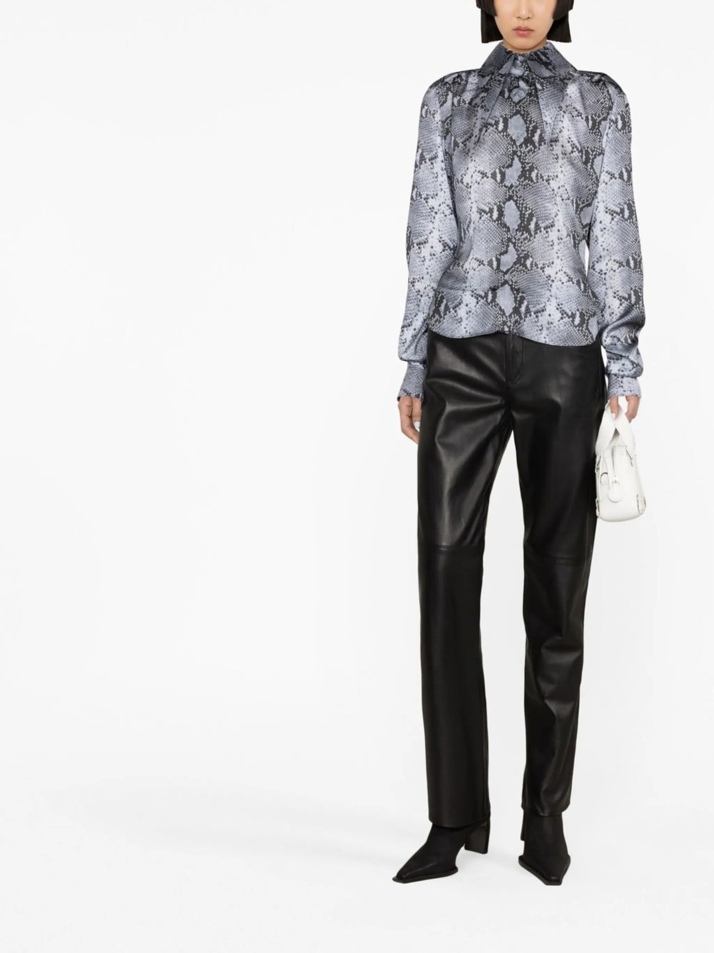 pointed-collar snakeskin-print shirt