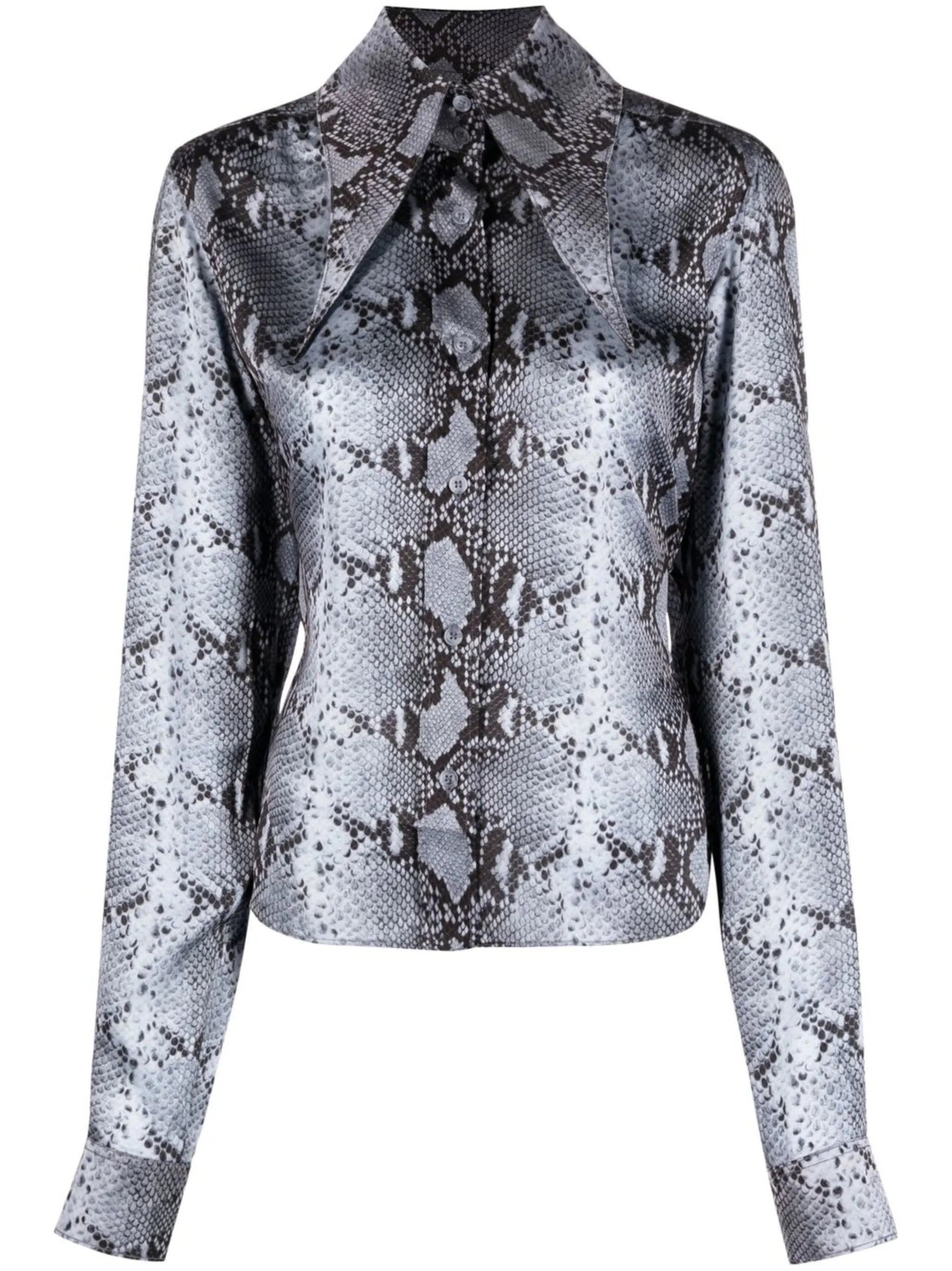 pointed-collar snakeskin-print shirt