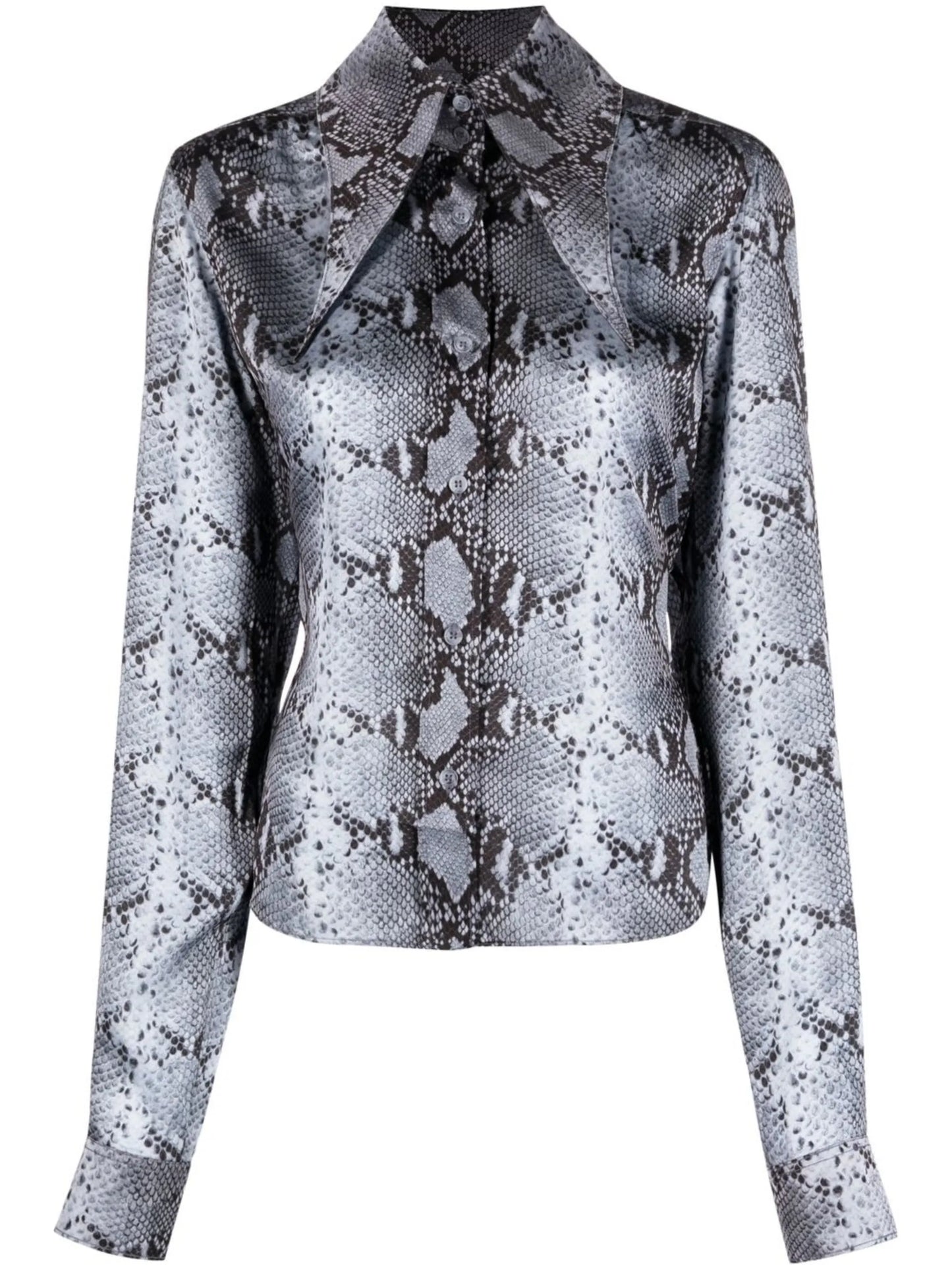 pointed-collar snakeskin-print shirt