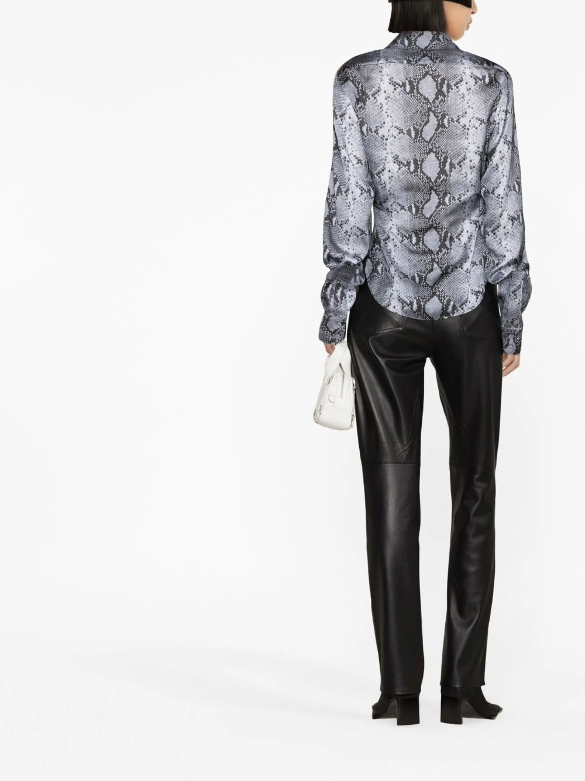 pointed-collar snakeskin-print shirt