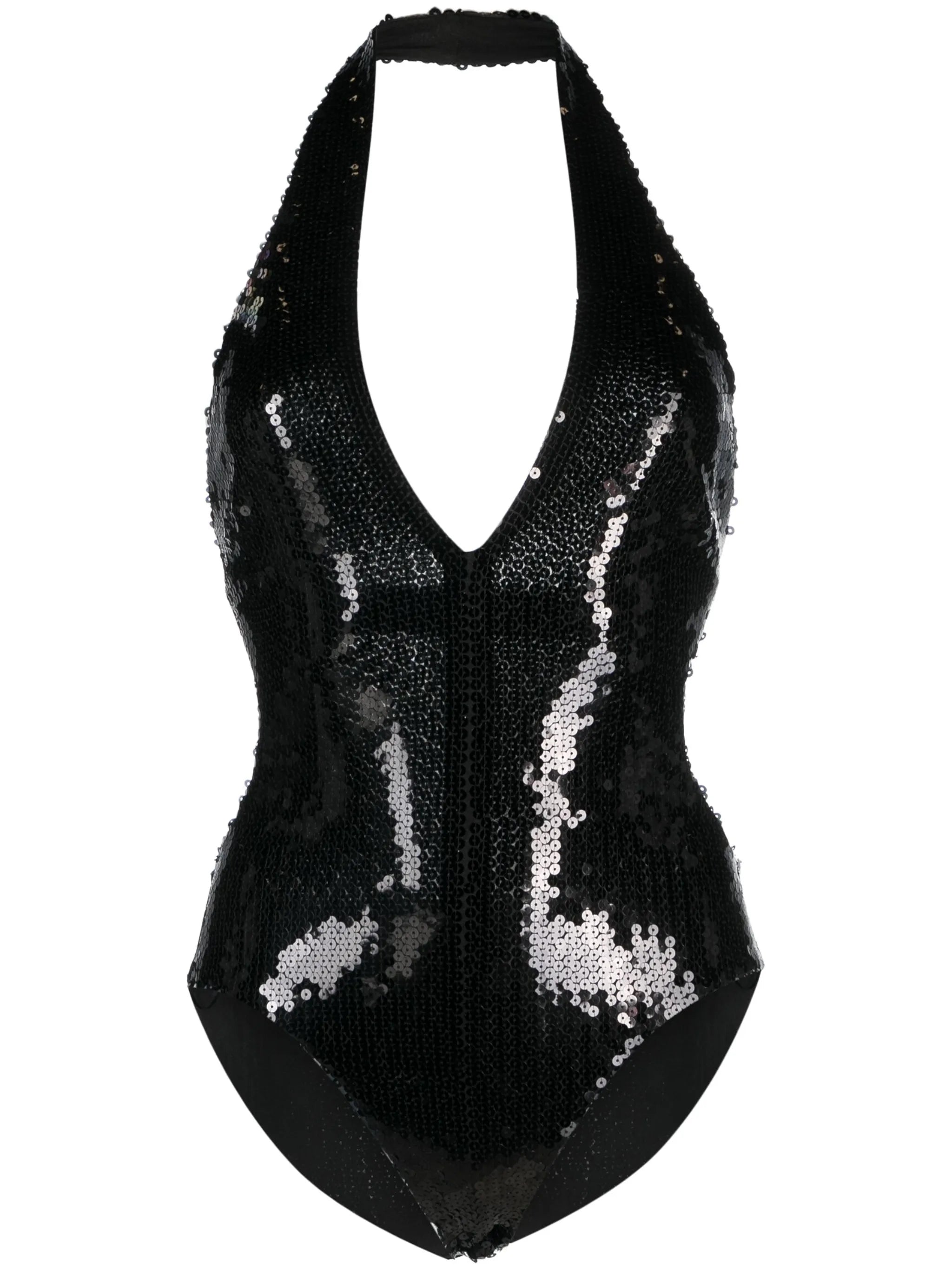 sequin-design plunging-neck bodysuit