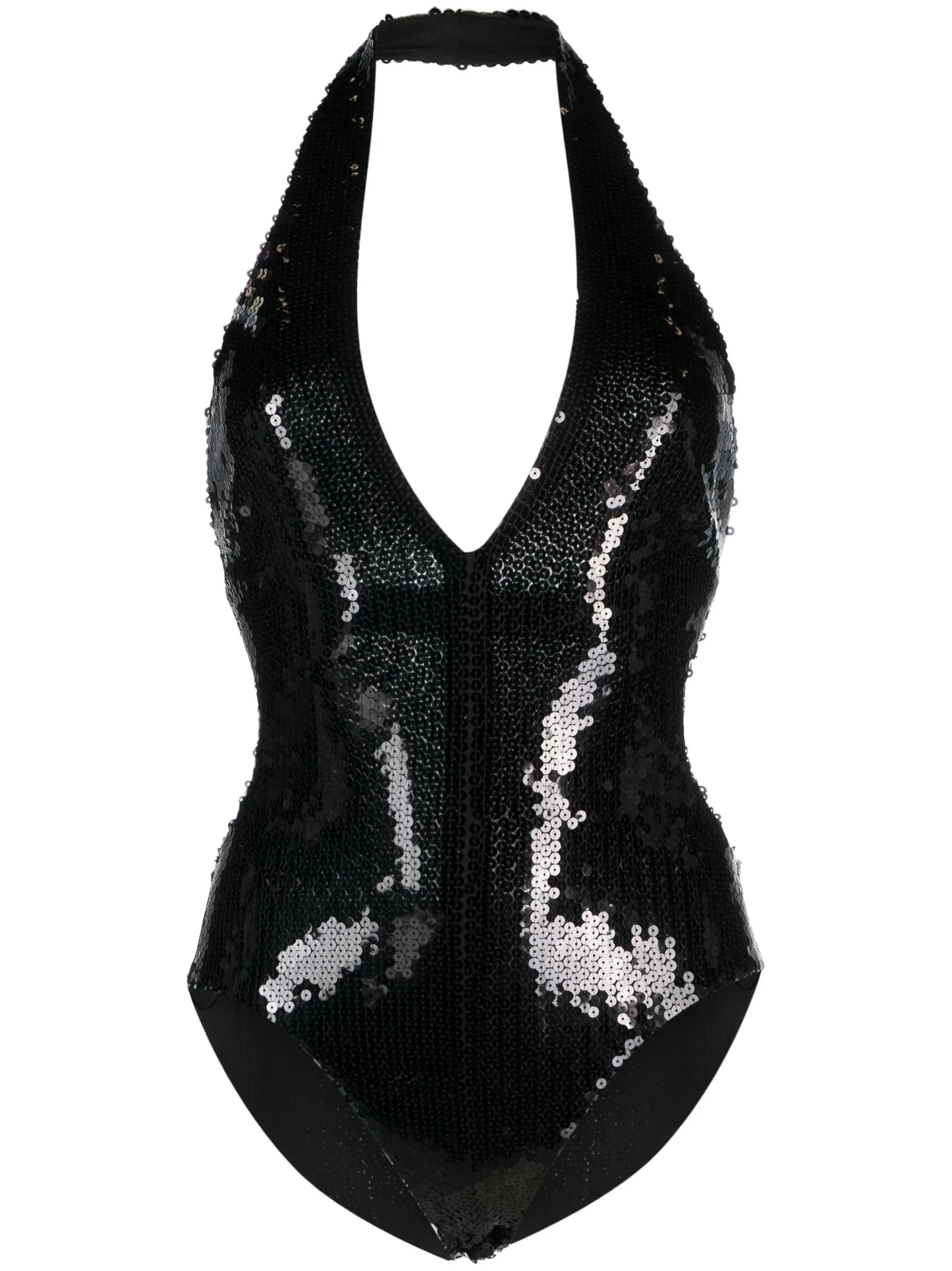 sequin-design plunging-neck bodysuit
