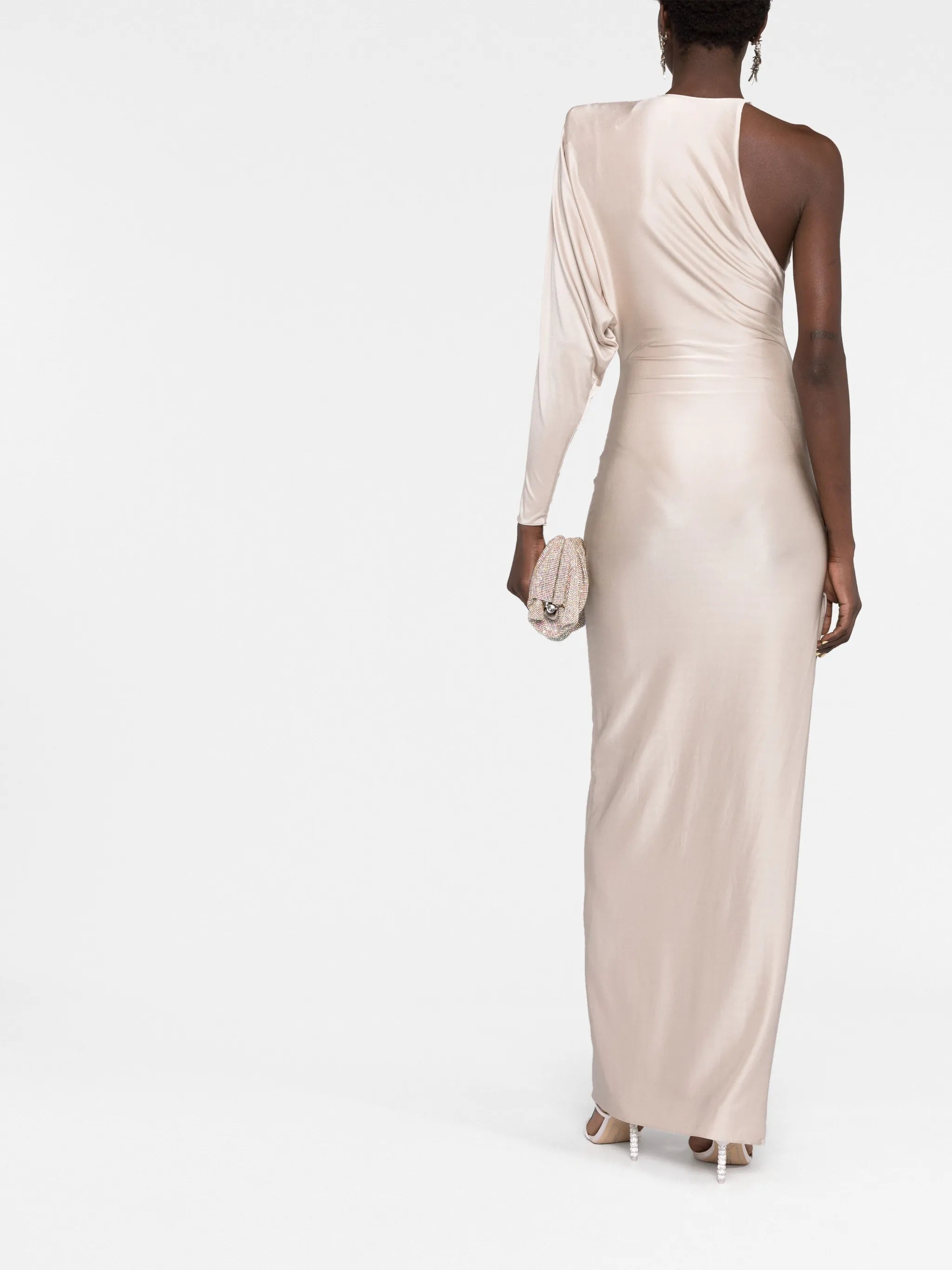 off-shoulder satin-finish gown