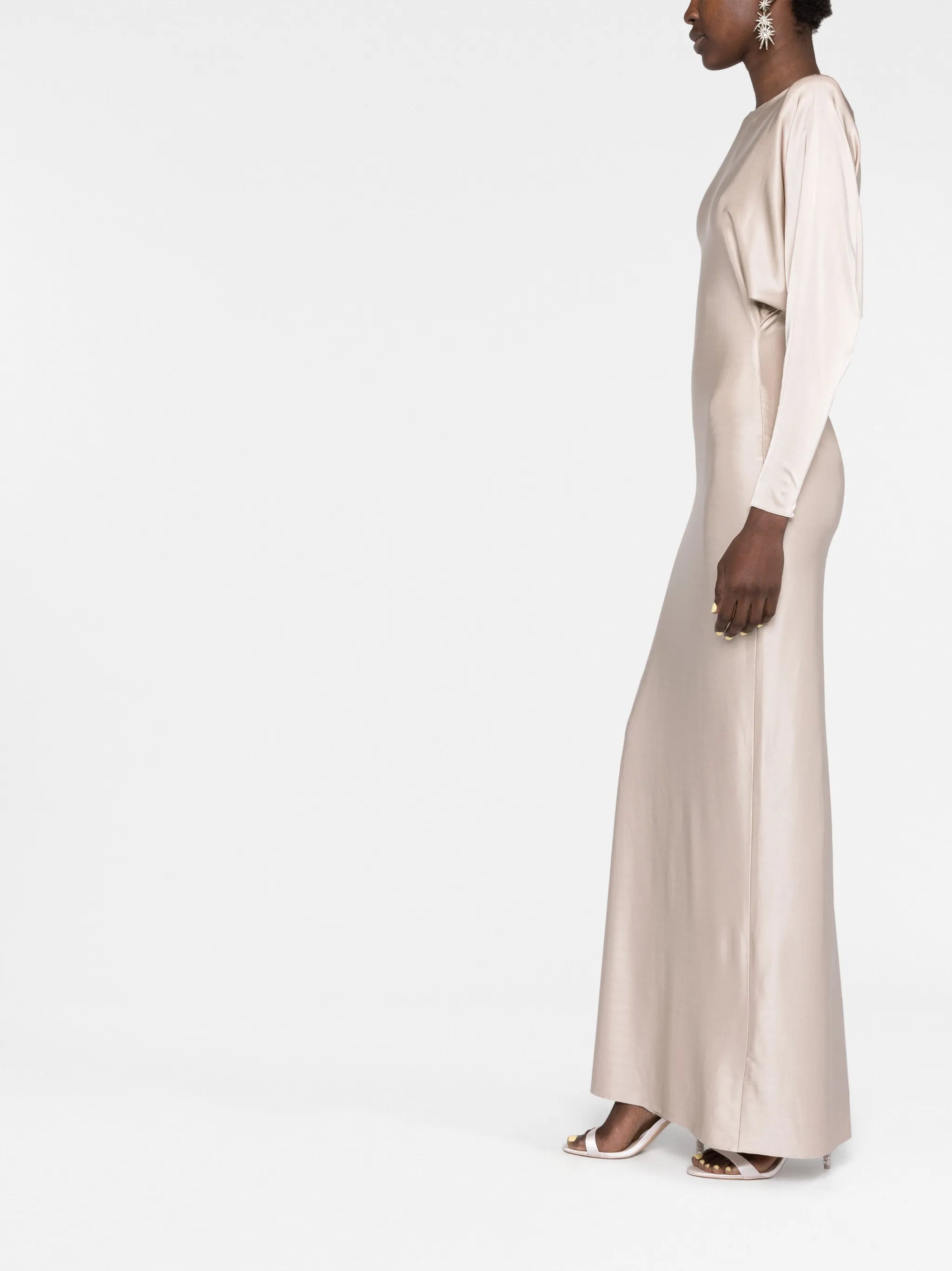 off-shoulder satin-finish gown