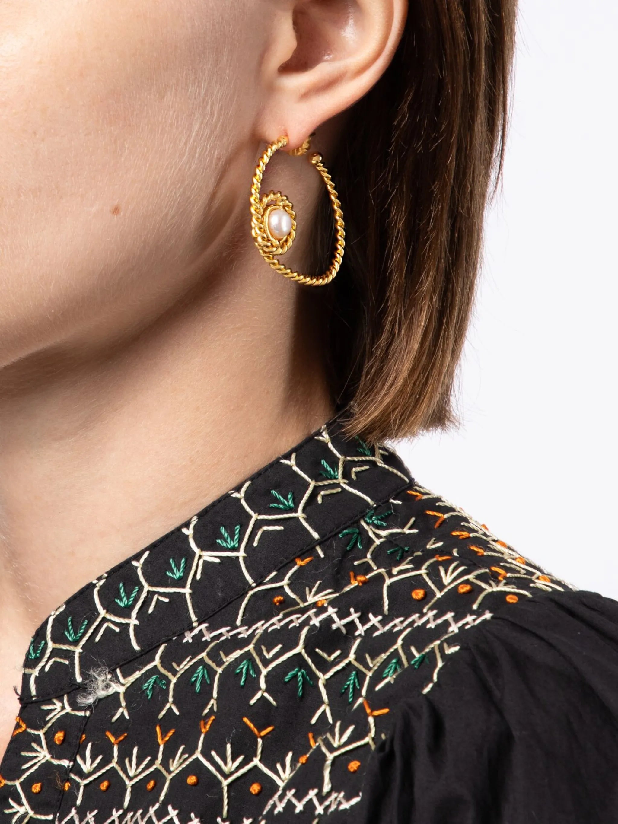 pearl-detail hoop earrings