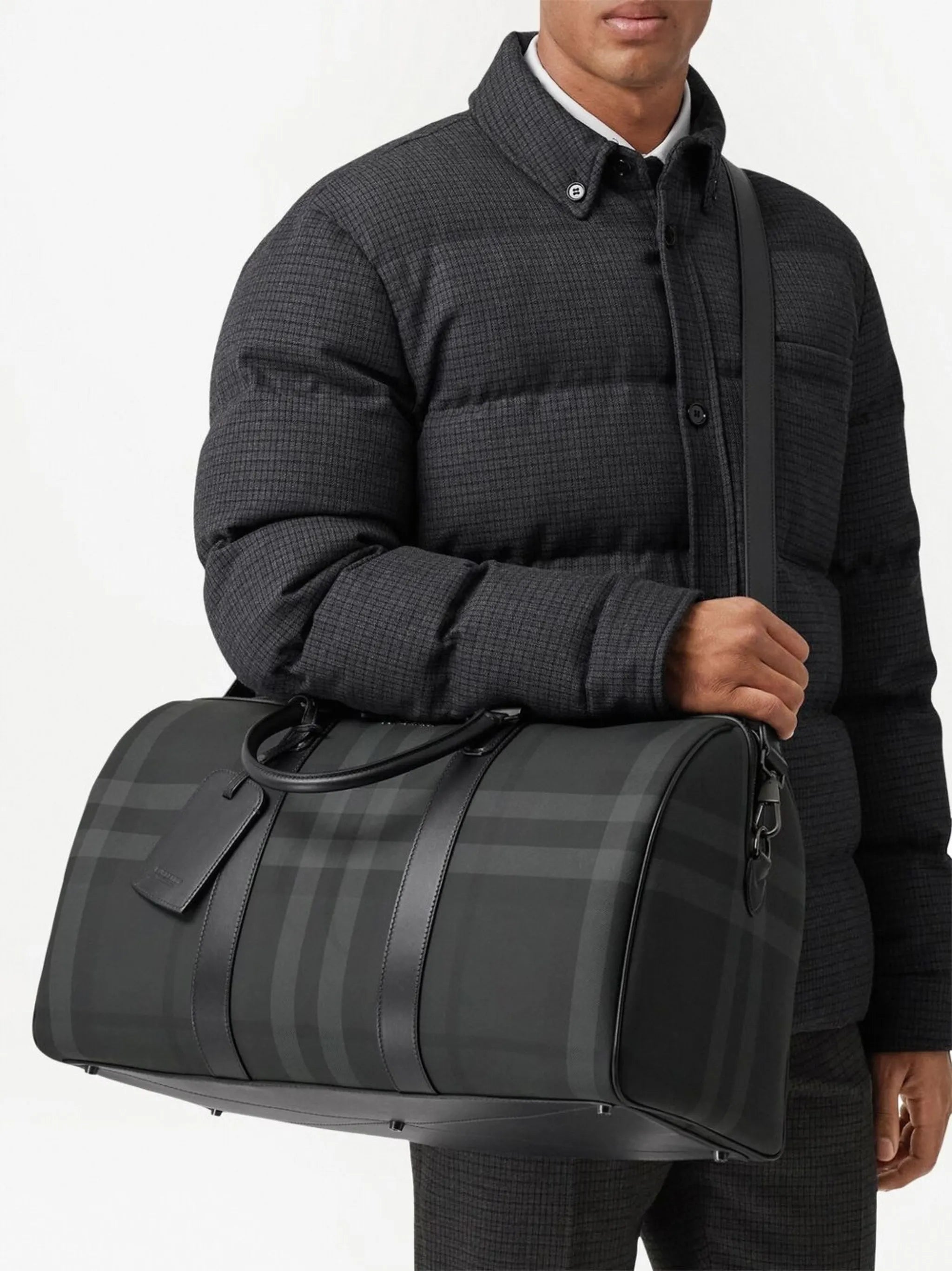 check-pattern faux-leather holdall