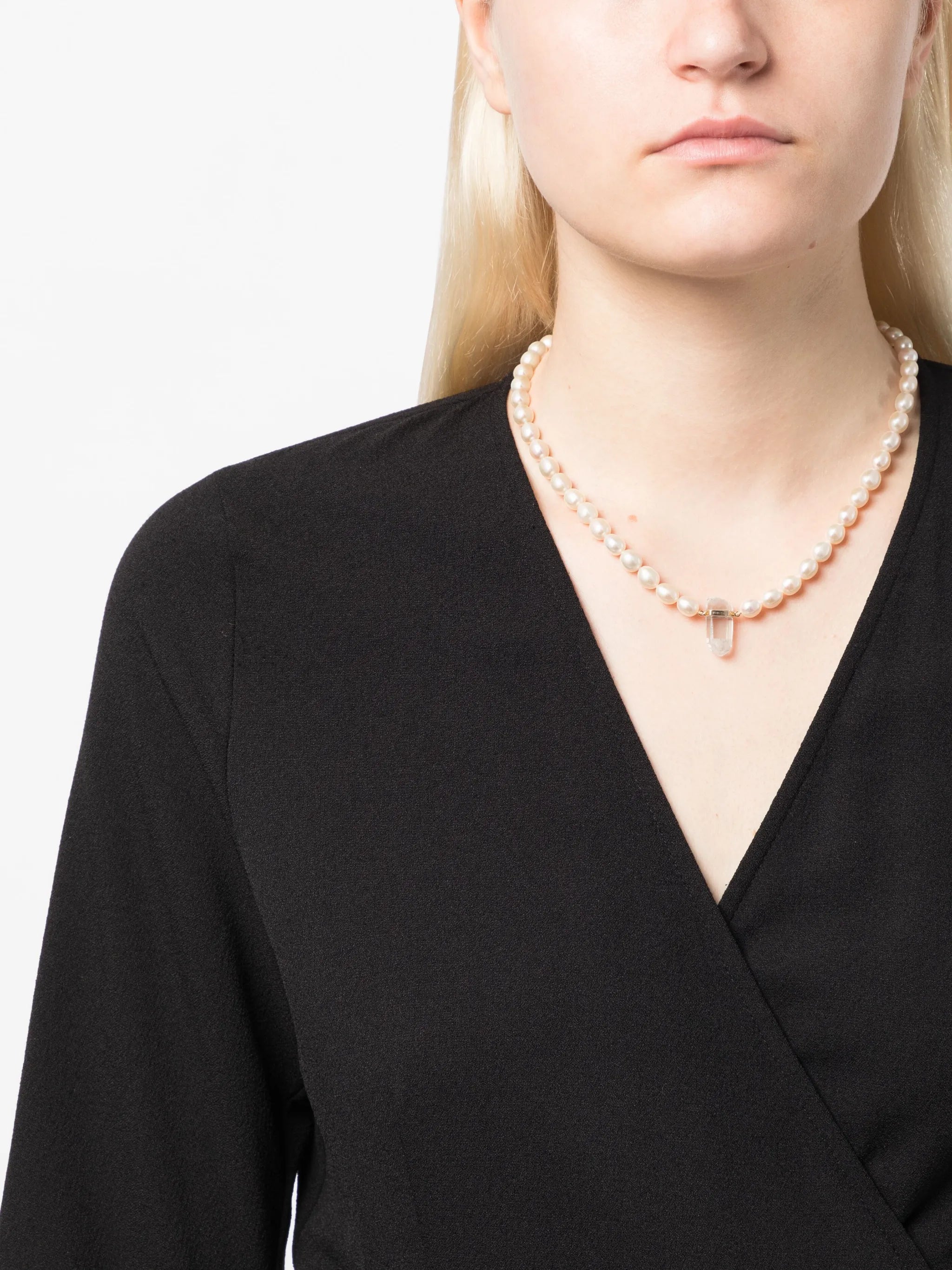 14kt yellow gold ocean pearl crystal quartz charm necklace