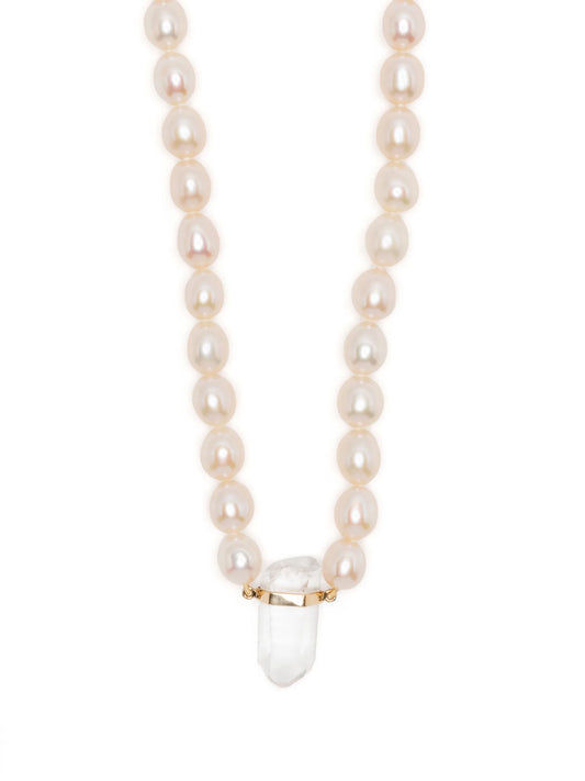 14kt yellow gold ocean pearl crystal quartz charm necklace